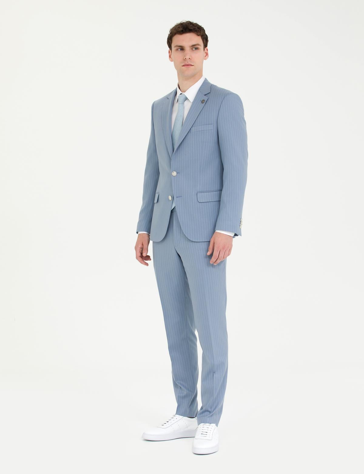 Açık Mavi Çizgili Ekstra Slim Fit Takım Elbise - 50266213011