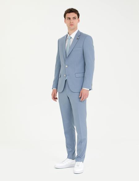 Açık Mavi Çizgili Ekstra Slim Fit Takım Elbise - 50266213011