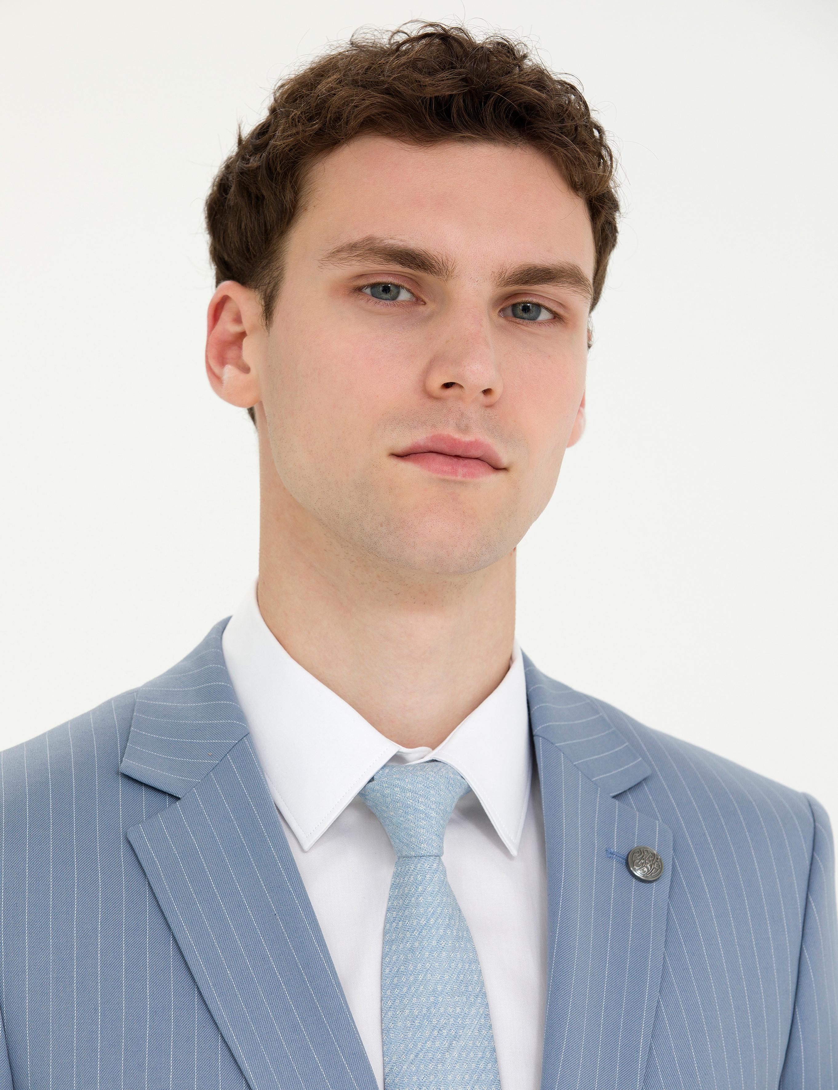 Açık Mavi Çizgili Ekstra Slim Fit Takım Elbise