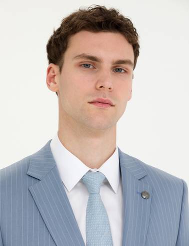 Açık Mavi Çizgili Ekstra Slim Fit Takım Elbise