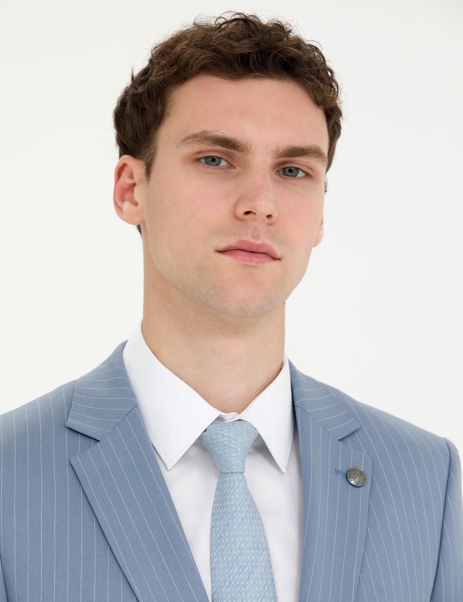 Açık Mavi Çizgili Ekstra Slim Fit Takım Elbise