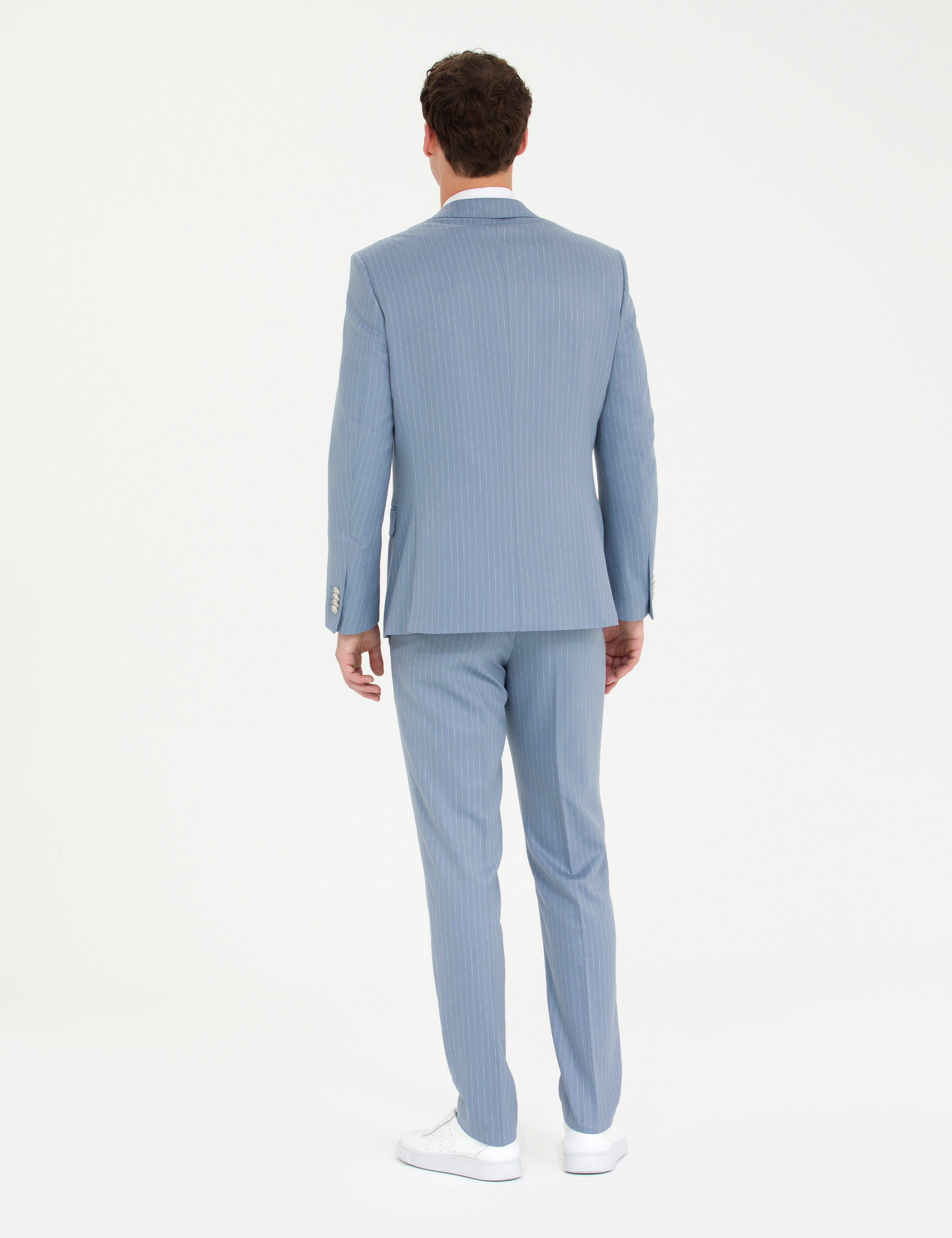 Açık Mavi Çizgili Ekstra Slim Fit Takım Elbise