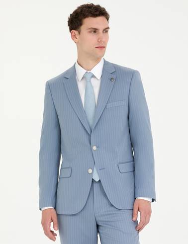 Açık Mavi Çizgili Ekstra Slim Fit Takım Elbise