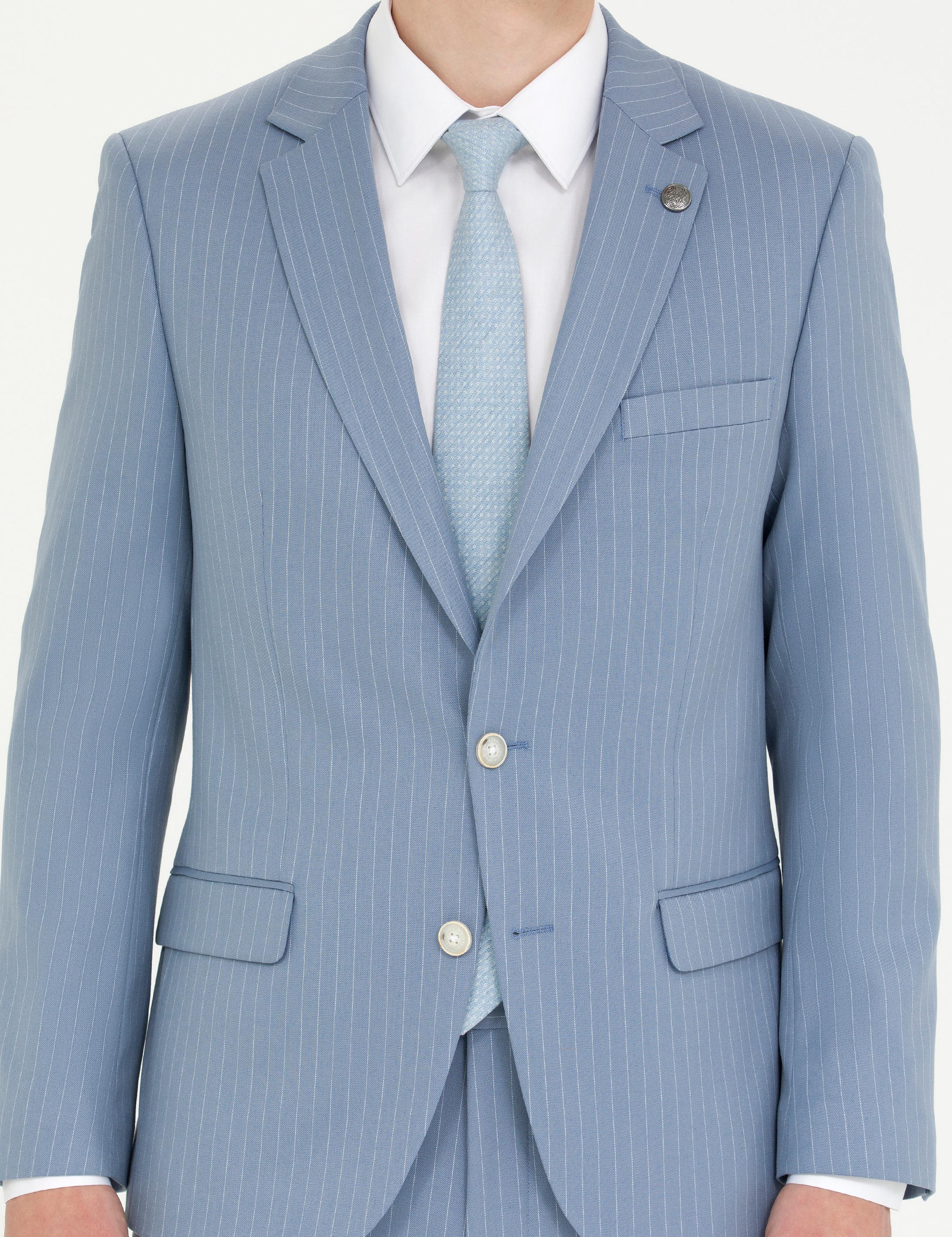 Açık Mavi Çizgili Ekstra Slim Fit Takım Elbise