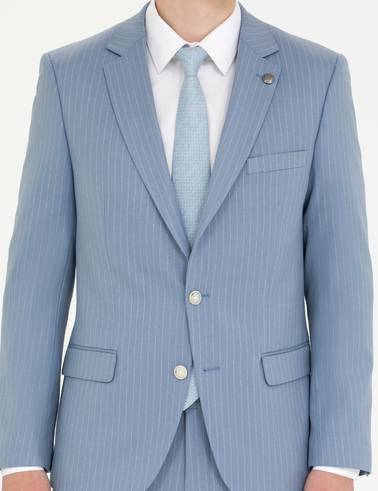 Açık Mavi Çizgili Ekstra Slim Fit Takım Elbise