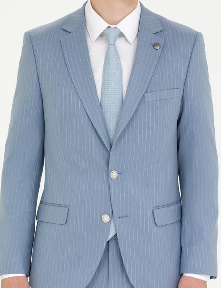 Açık Mavi Çizgili Ekstra Slim Fit Takım Elbise - 50266213011