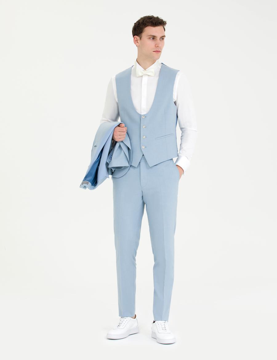 Açık Mavi Yelekli Damatlık Smokin
