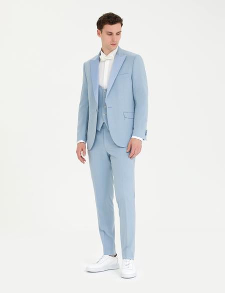 Açık Mavi Yelekli Damatlık Smokin - 50268515041