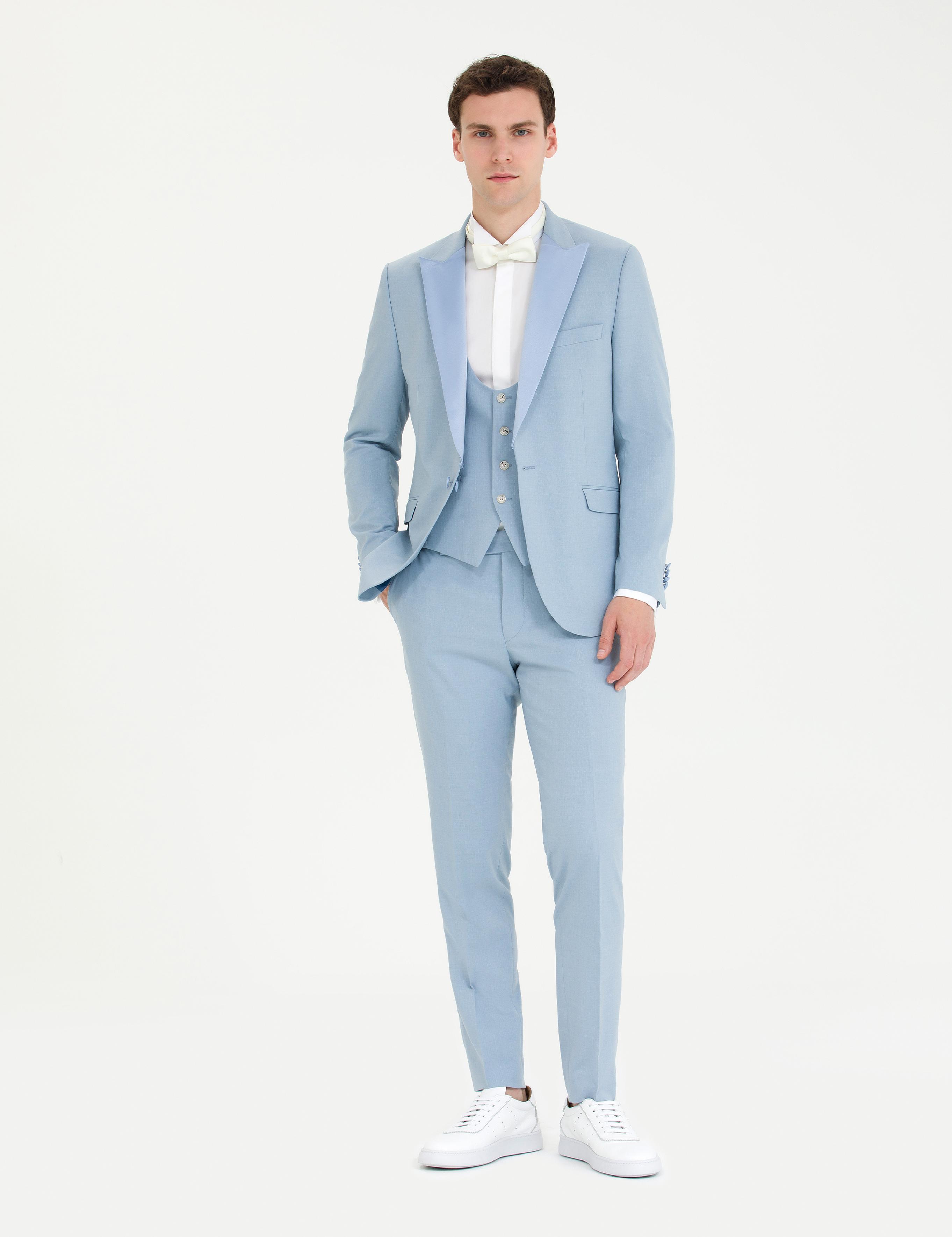 Açık Mavi Yelekli Damatlık Smokin