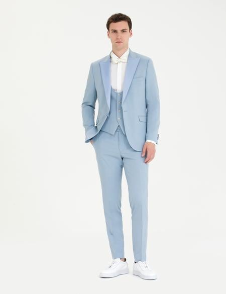 Açık Mavi Yelekli Damatlık Smokin - 50268515041