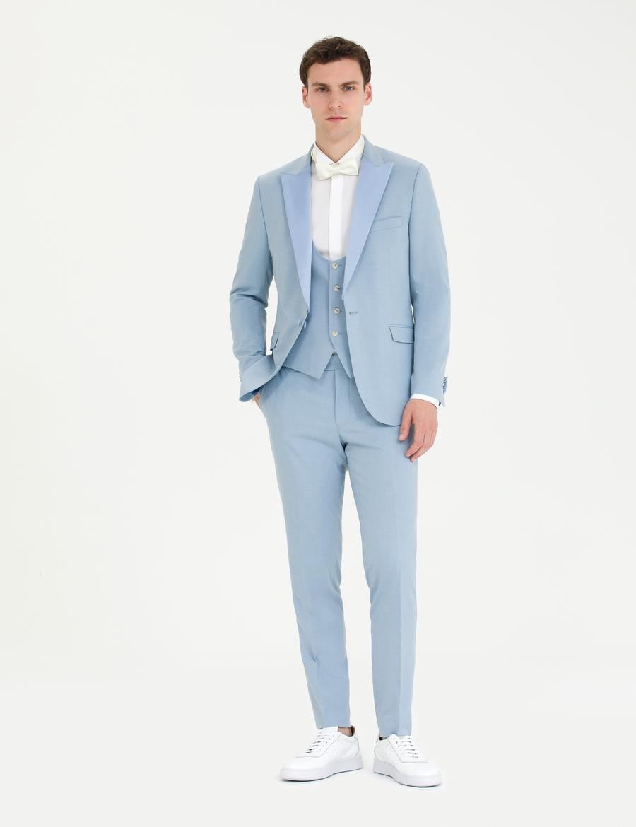 Açık Mavi Yelekli Damatlık Smokin