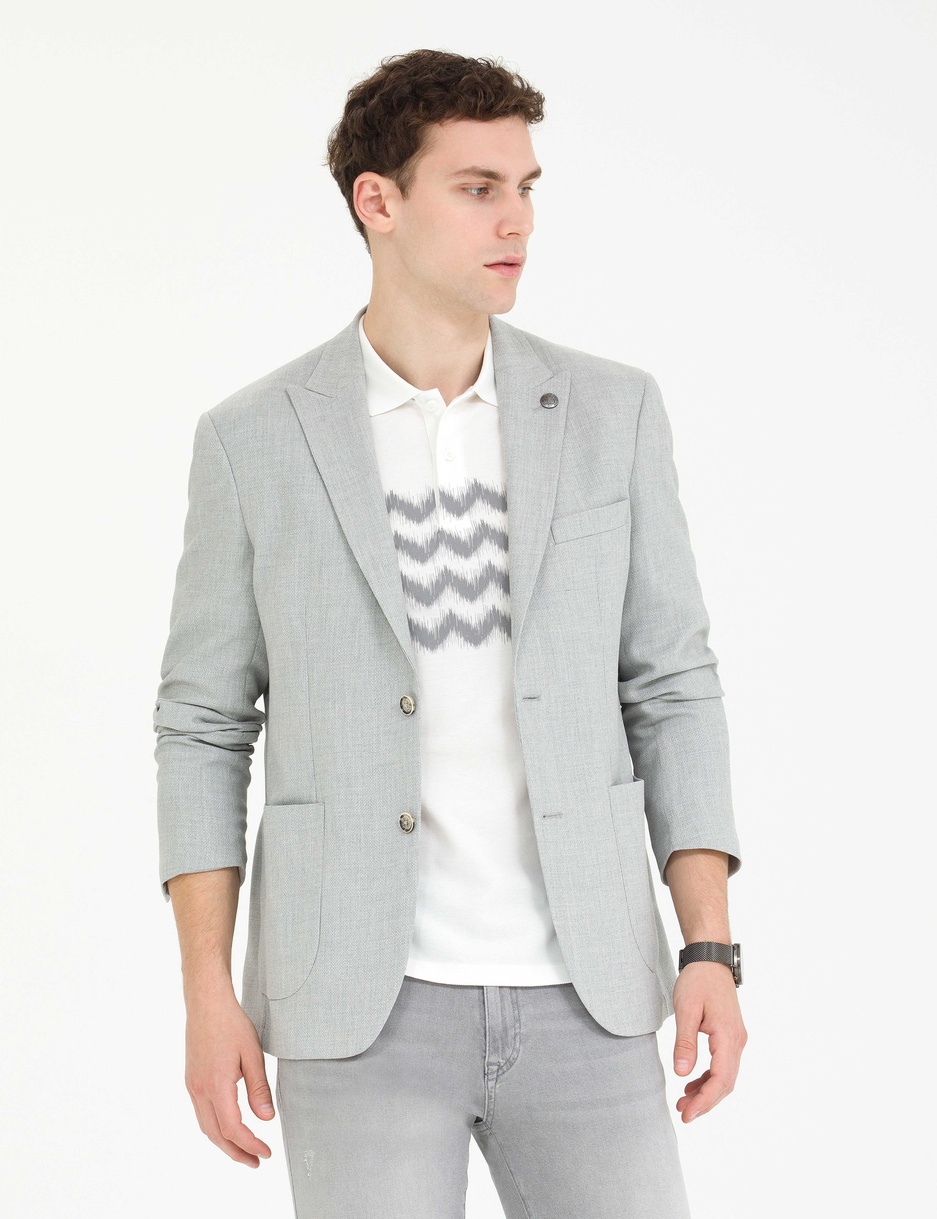Gri Slim Fit Spor Ceket - Image 2