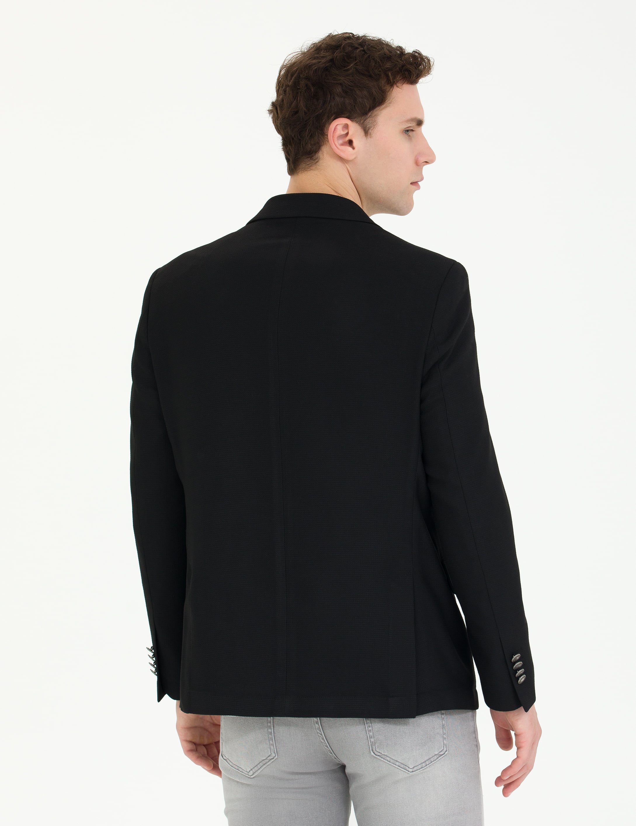 Siyah Slim Fit Blazer Ceket - Image 5