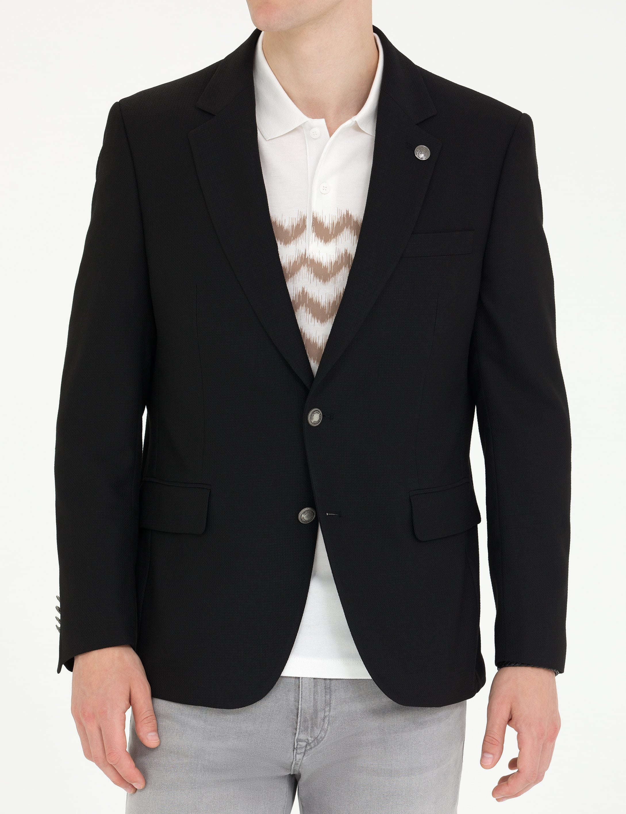 Siyah Slim Fit Blazer Ceket - Image 6