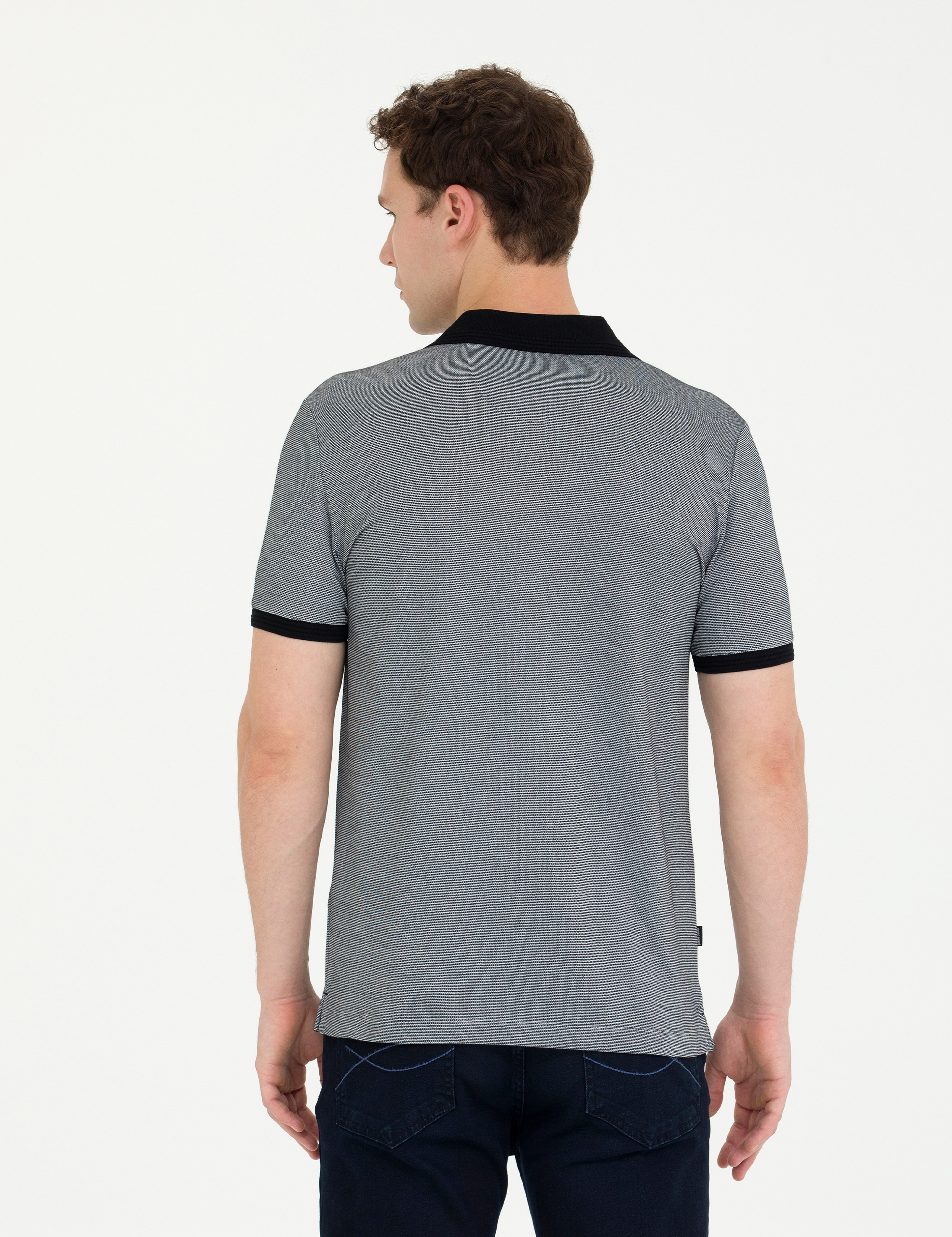 Siyah Slim Fit Polo Yaka Tişört - Image 5
