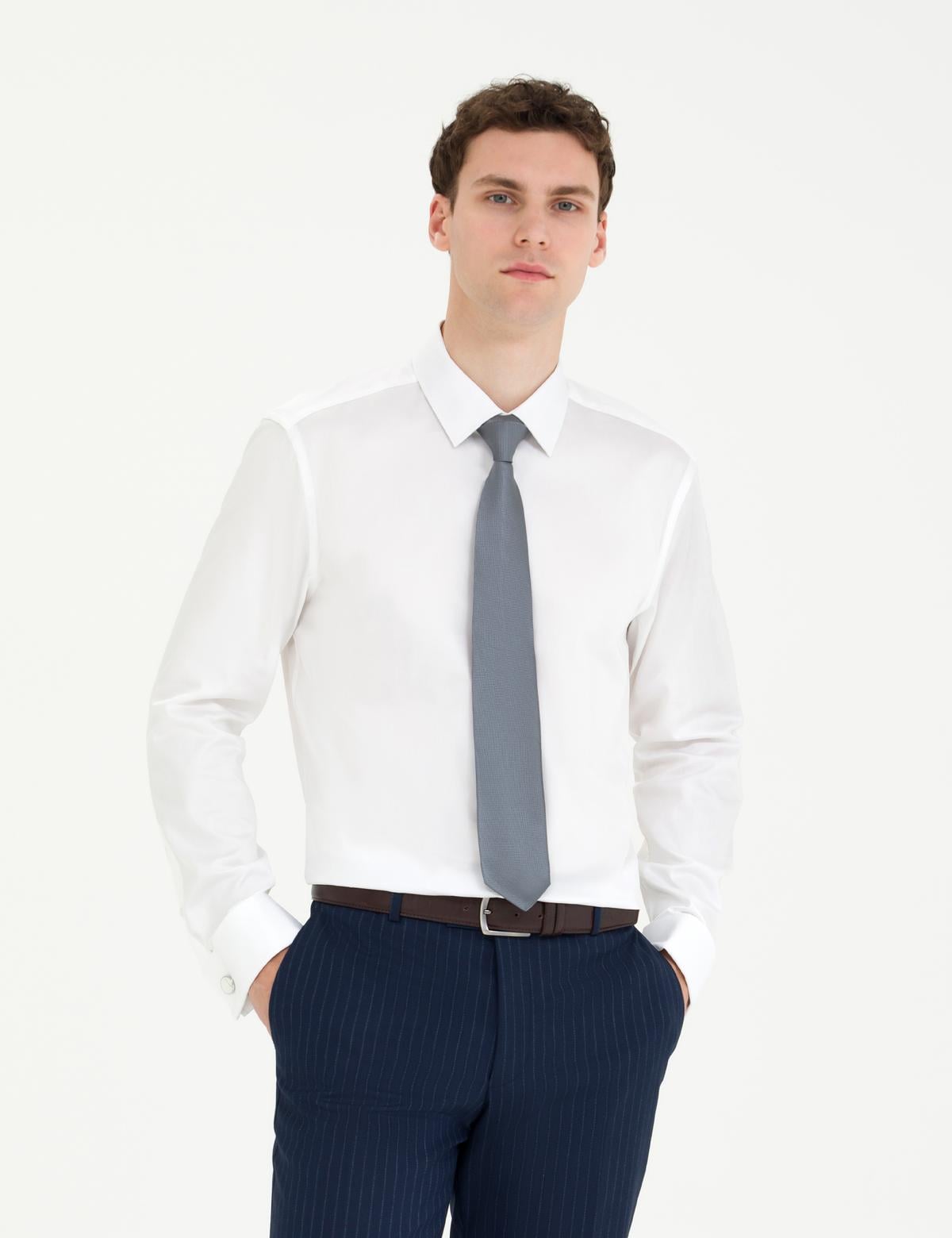 Beyaz Slim Fit Uzun Kollu Klasik Gömlek - 50268185005