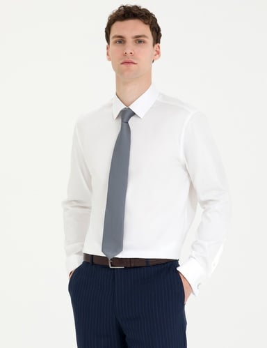 Beyaz Slim Fit Uzun Kollu Klasik Gömlek