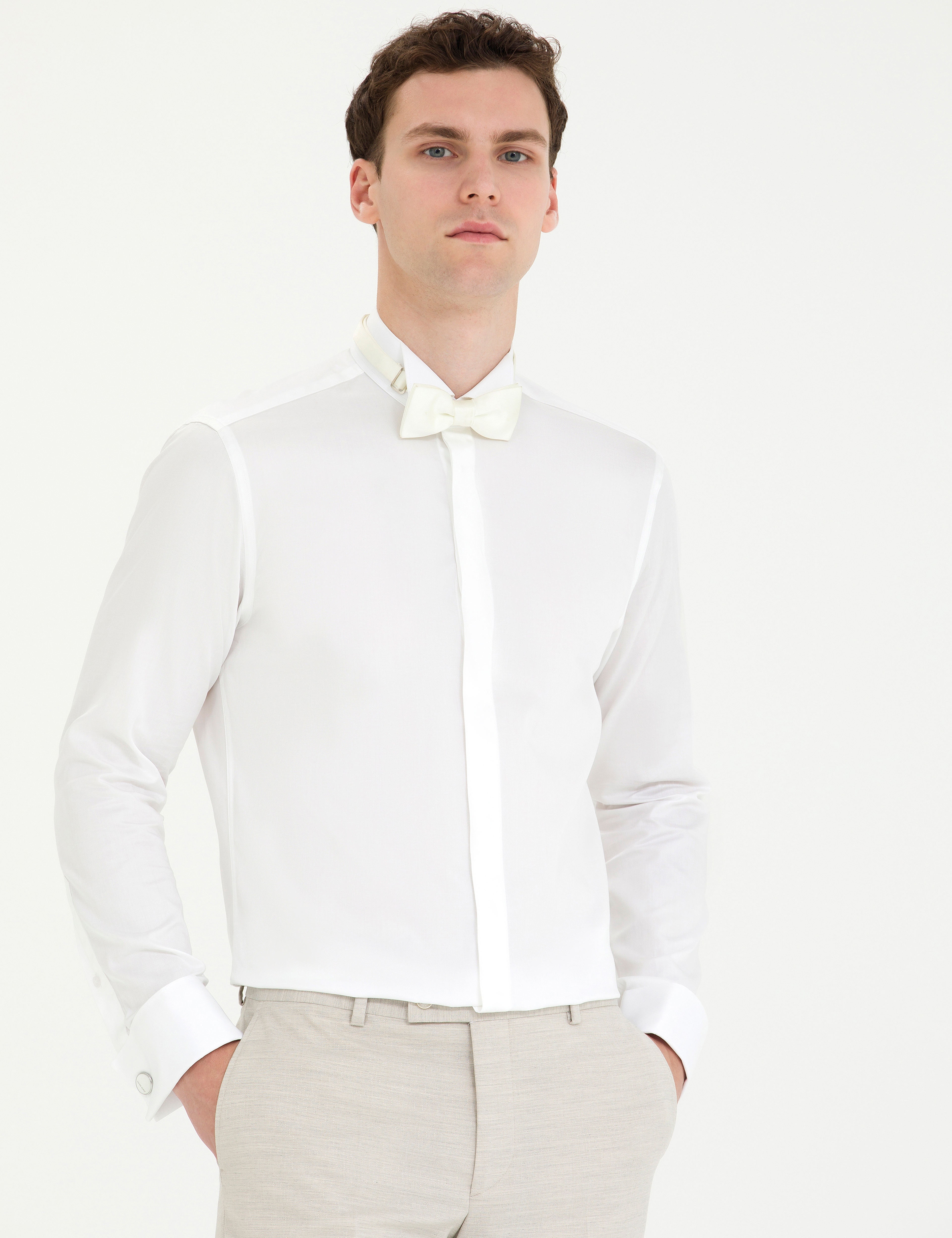 Beyaz Slim Fit Smokin Gömlek - Image 1