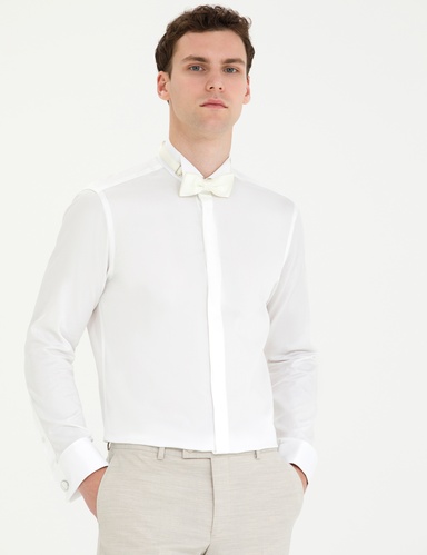 Beyaz Slim Fit Smokin Gömlek