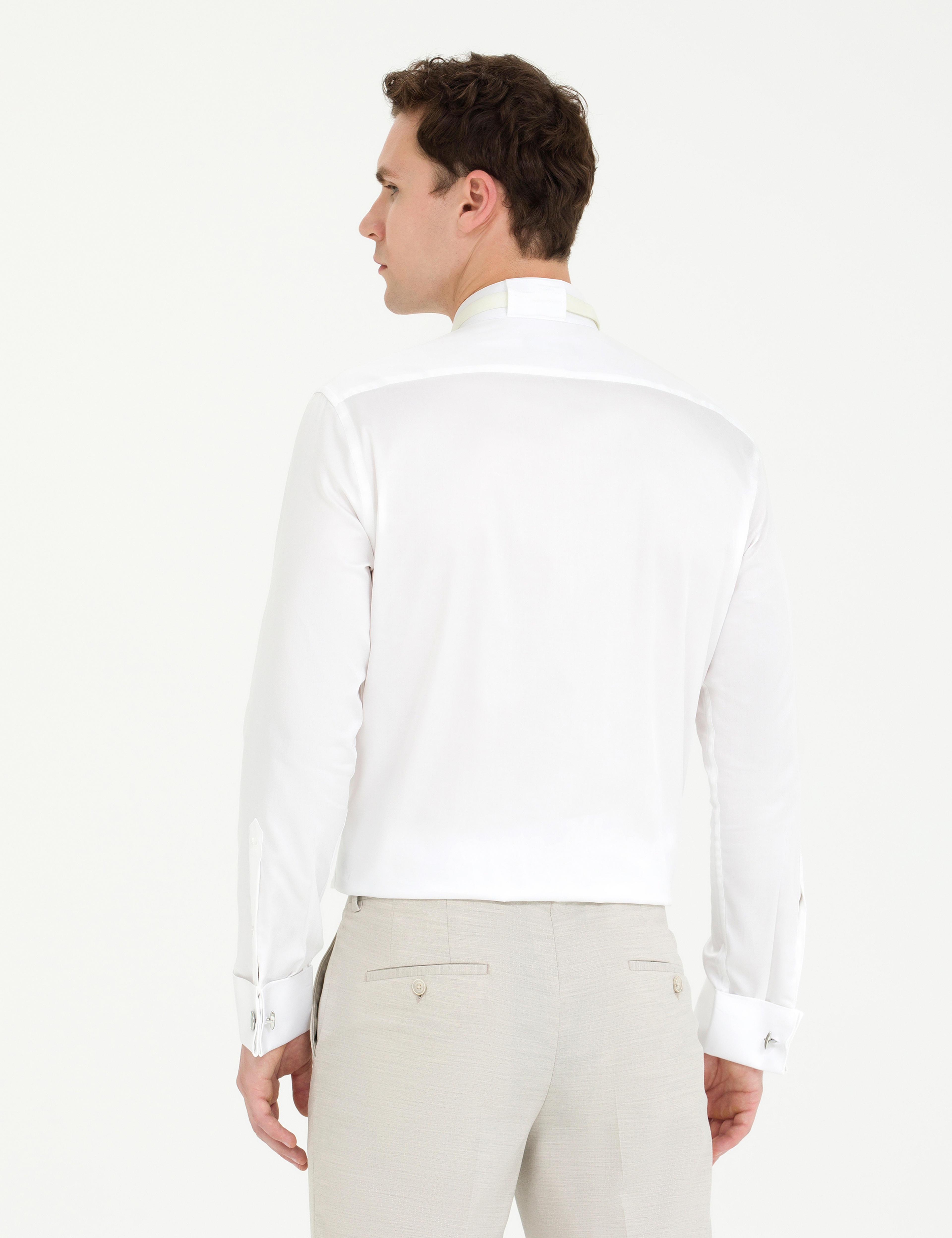Beyaz Slim Fit Smokin Gömlek - Image 5