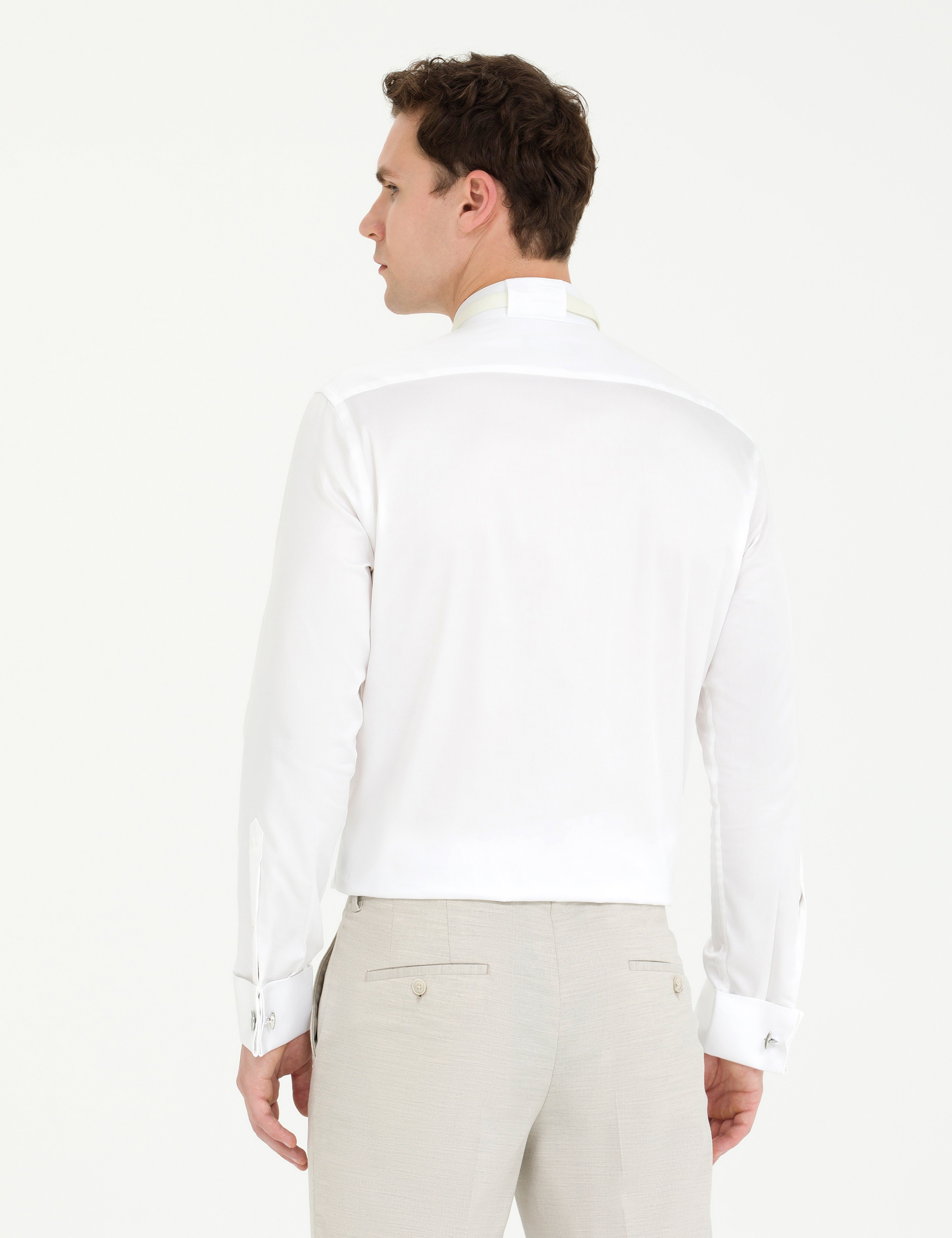 Beyaz Slim Fit Smokin Gömlek