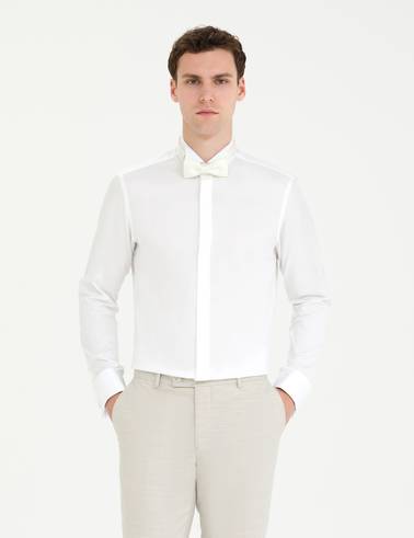 Beyaz Slim Fit Smokin Gömlek
