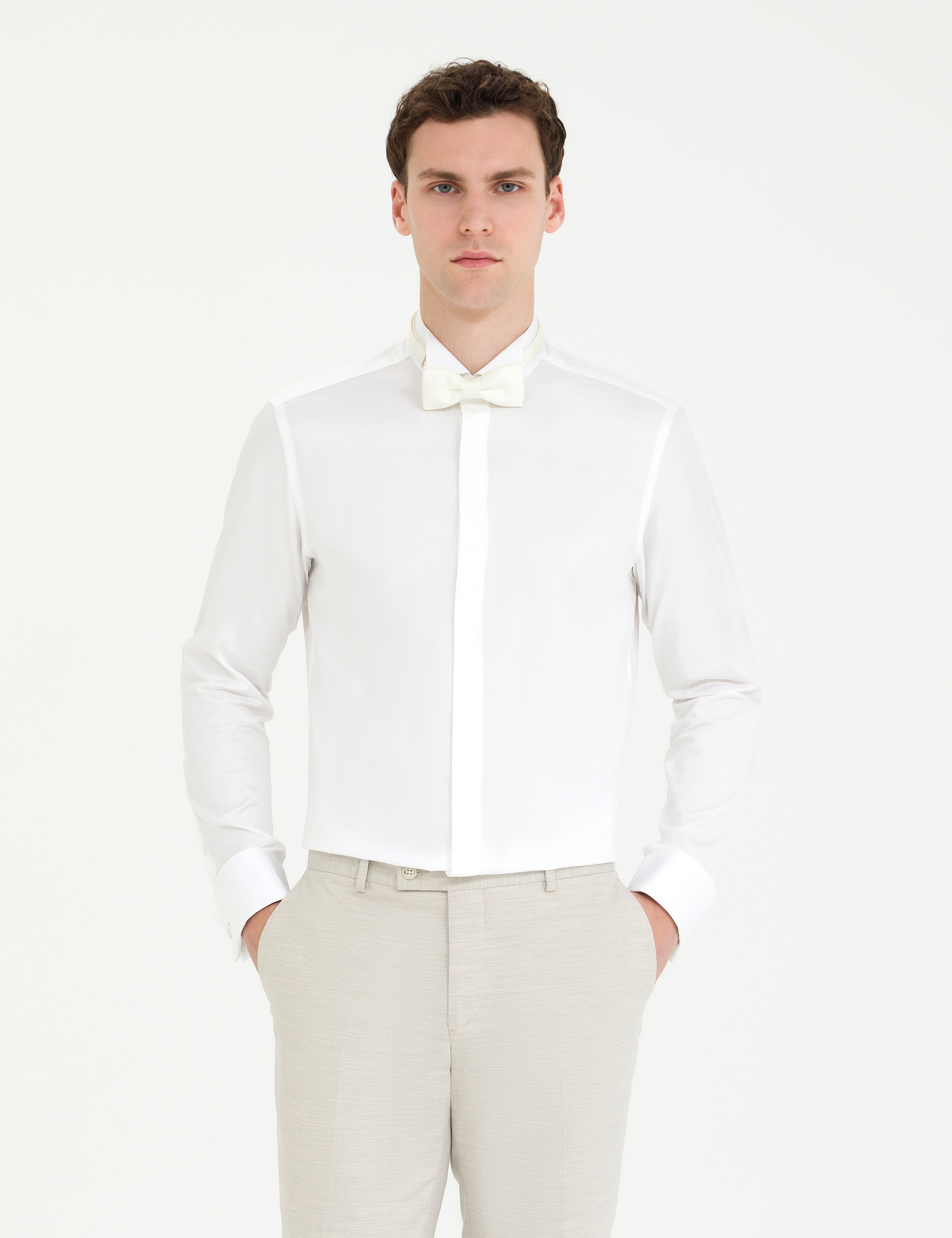 Beyaz Slim Fit Smokin Gömlek - Image 2