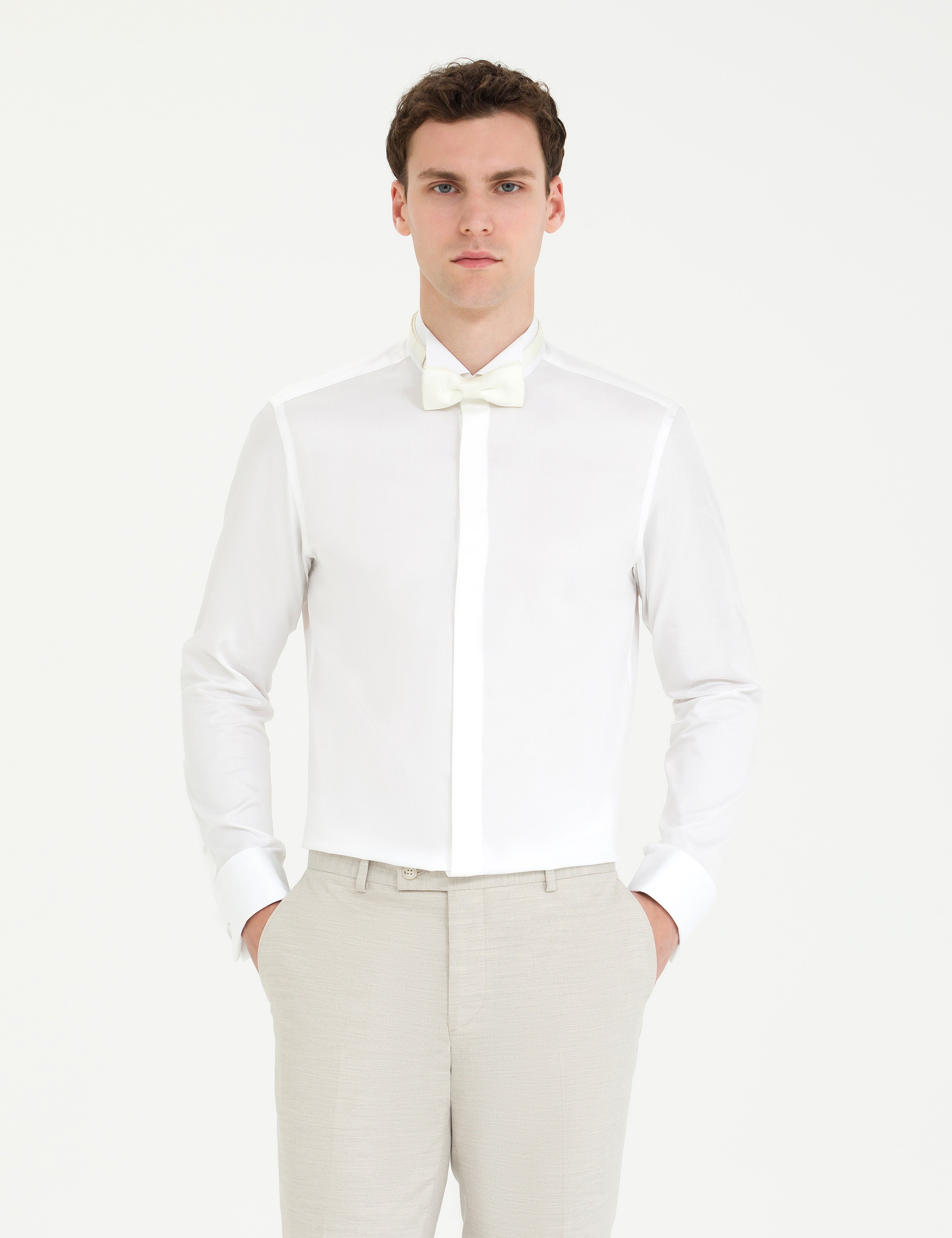 Beyaz Slim Fit Smokin Gömlek