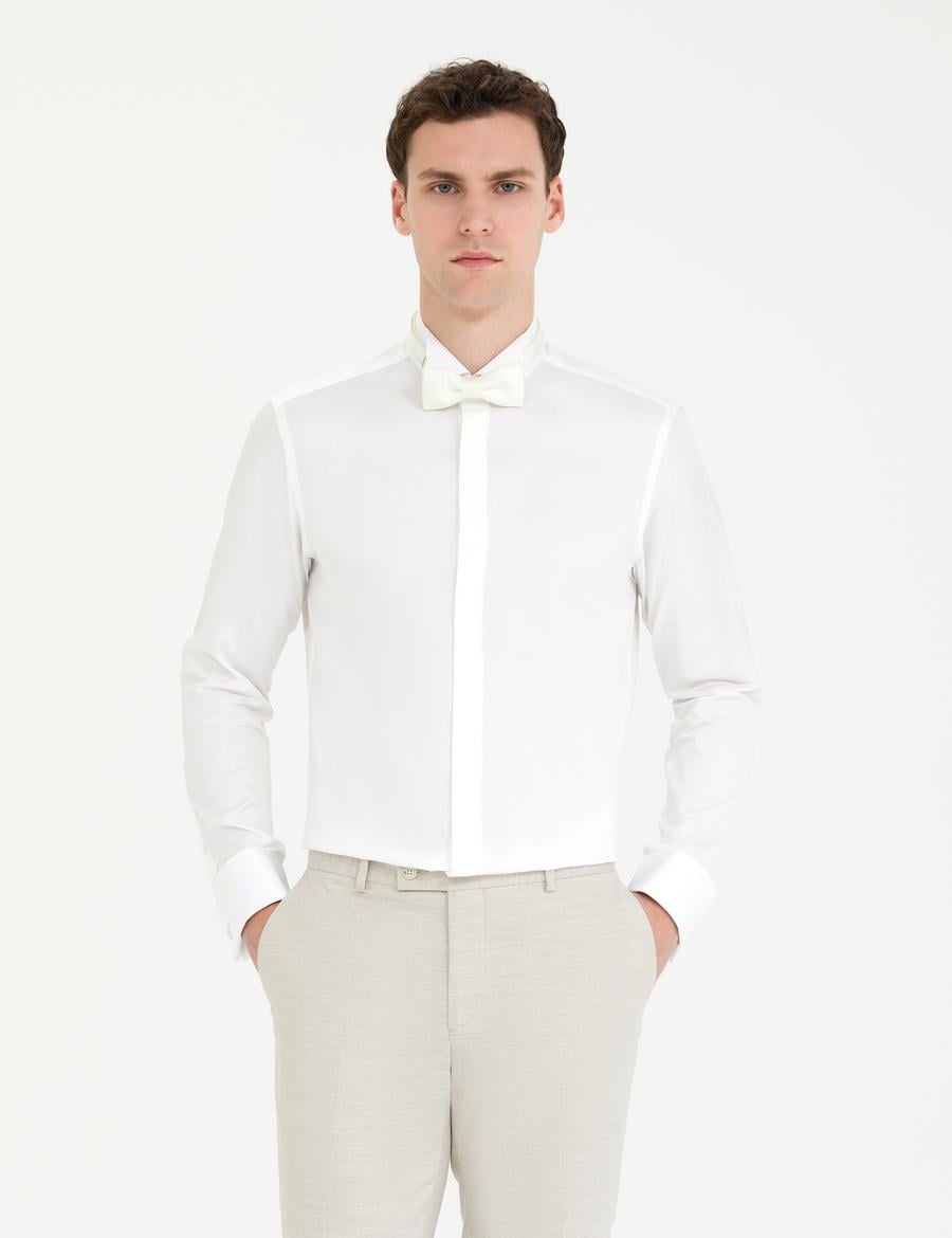 Beyaz Slim Fit Smokin Gömlek