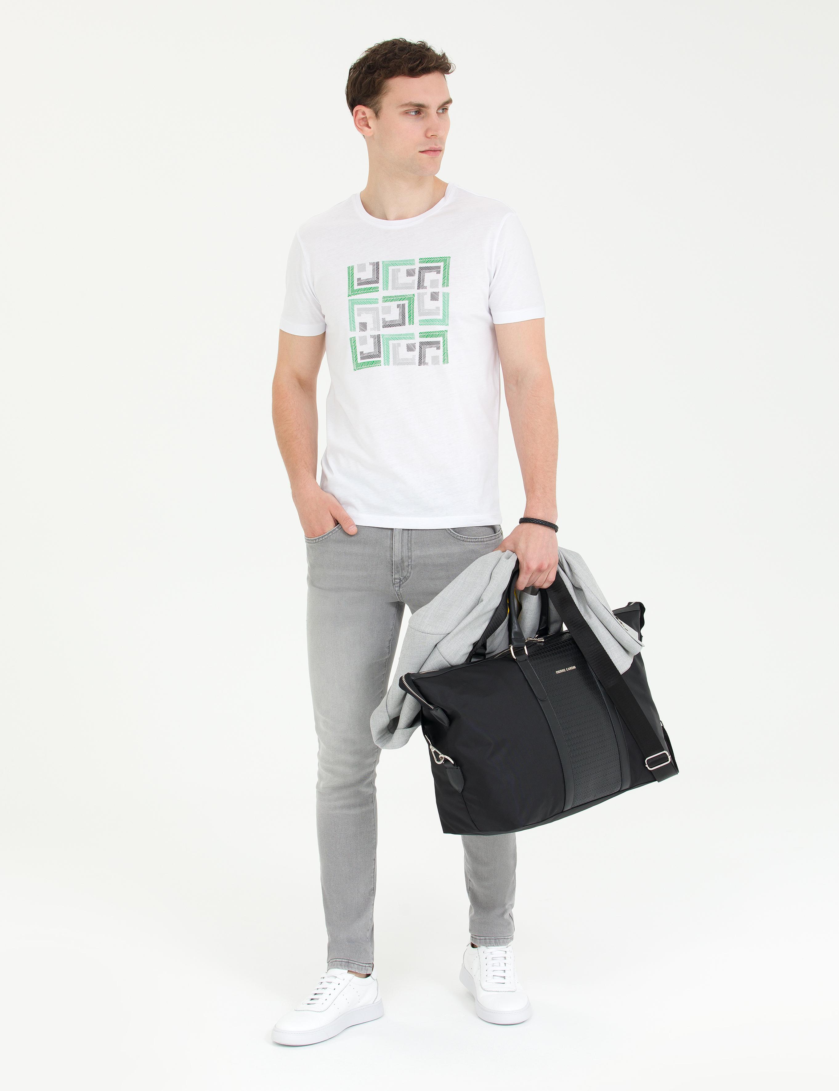 Beyaz Slim Fit Bisiklet Yaka Tişört