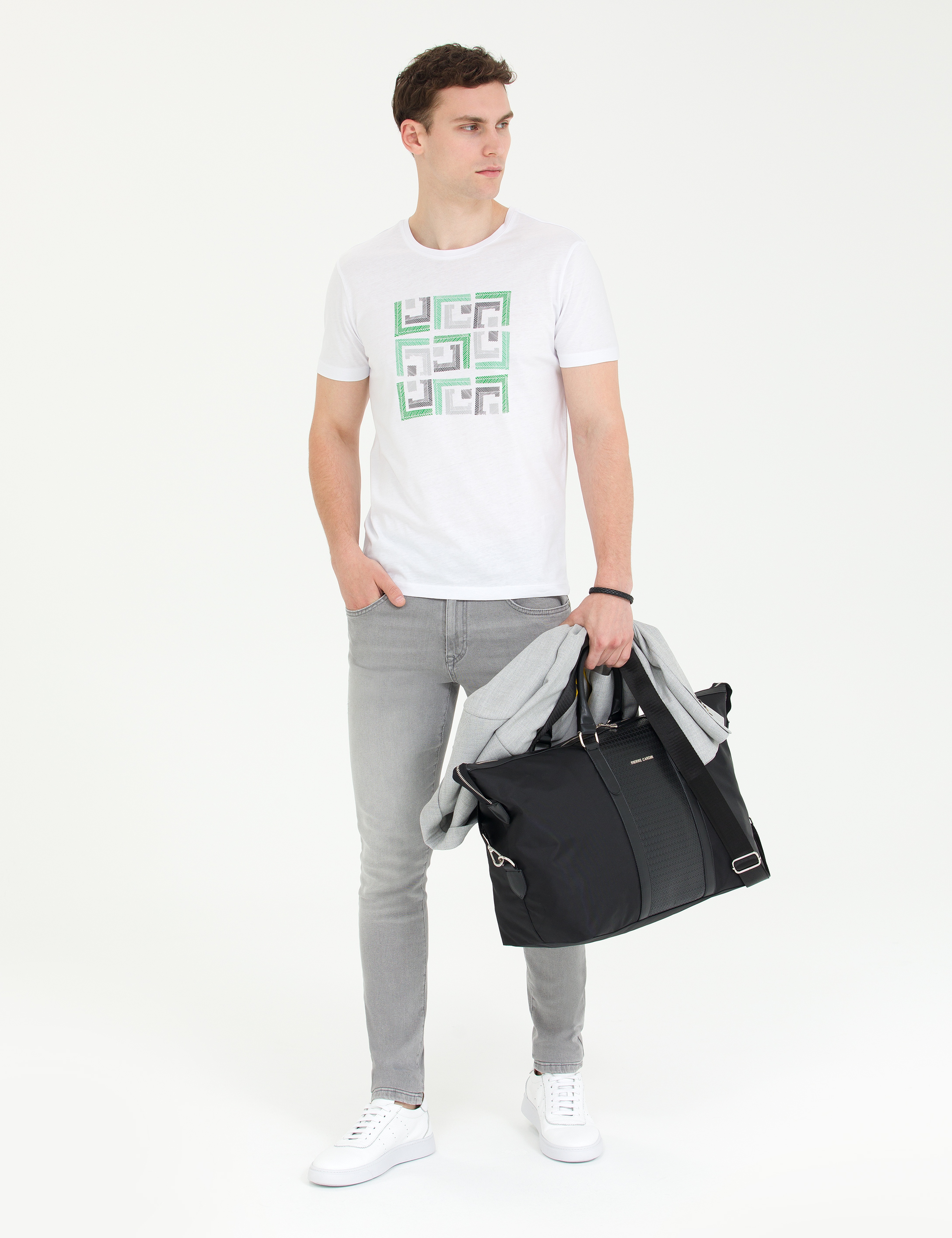 Beyaz Slim Fit Bisiklet Yaka Tişört - Image 4