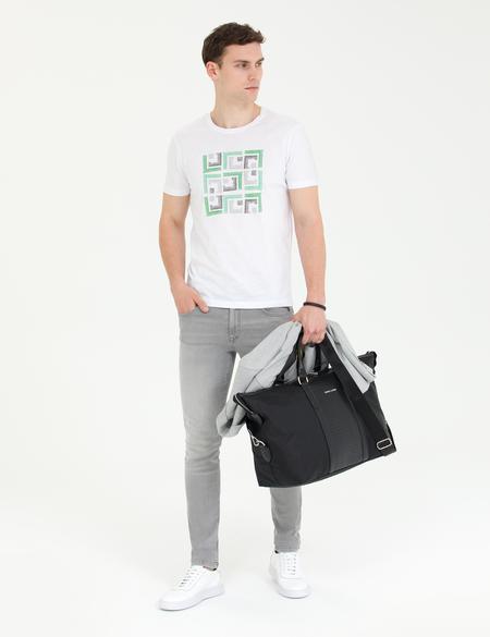 Beyaz Slim Fit Bisiklet Yaka Tişört - 50273385011