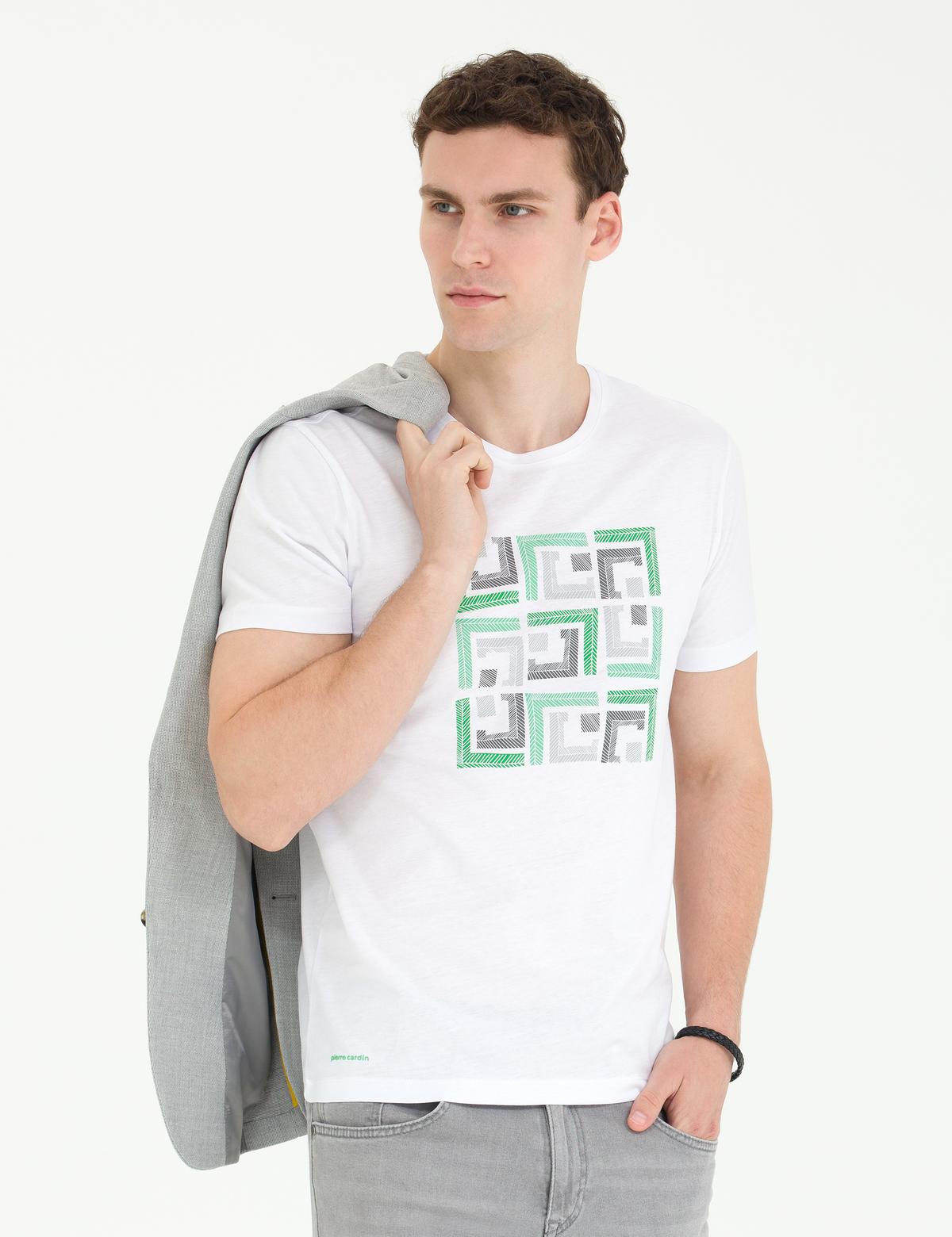 Beyaz Slim Fit Bisiklet Yaka Tişört - 50273385011