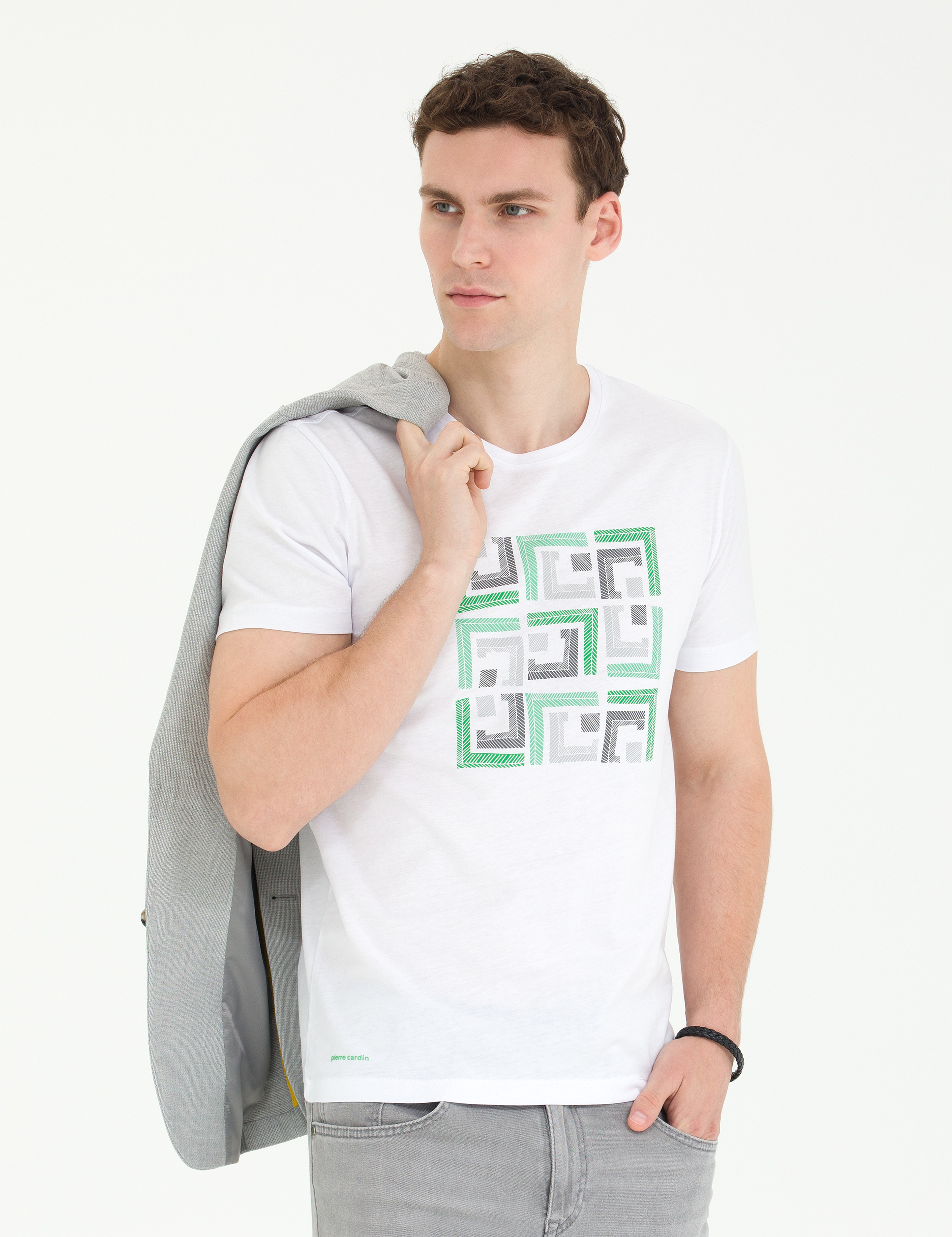 Beyaz Slim Fit Bisiklet Yaka Tişört - Image 3