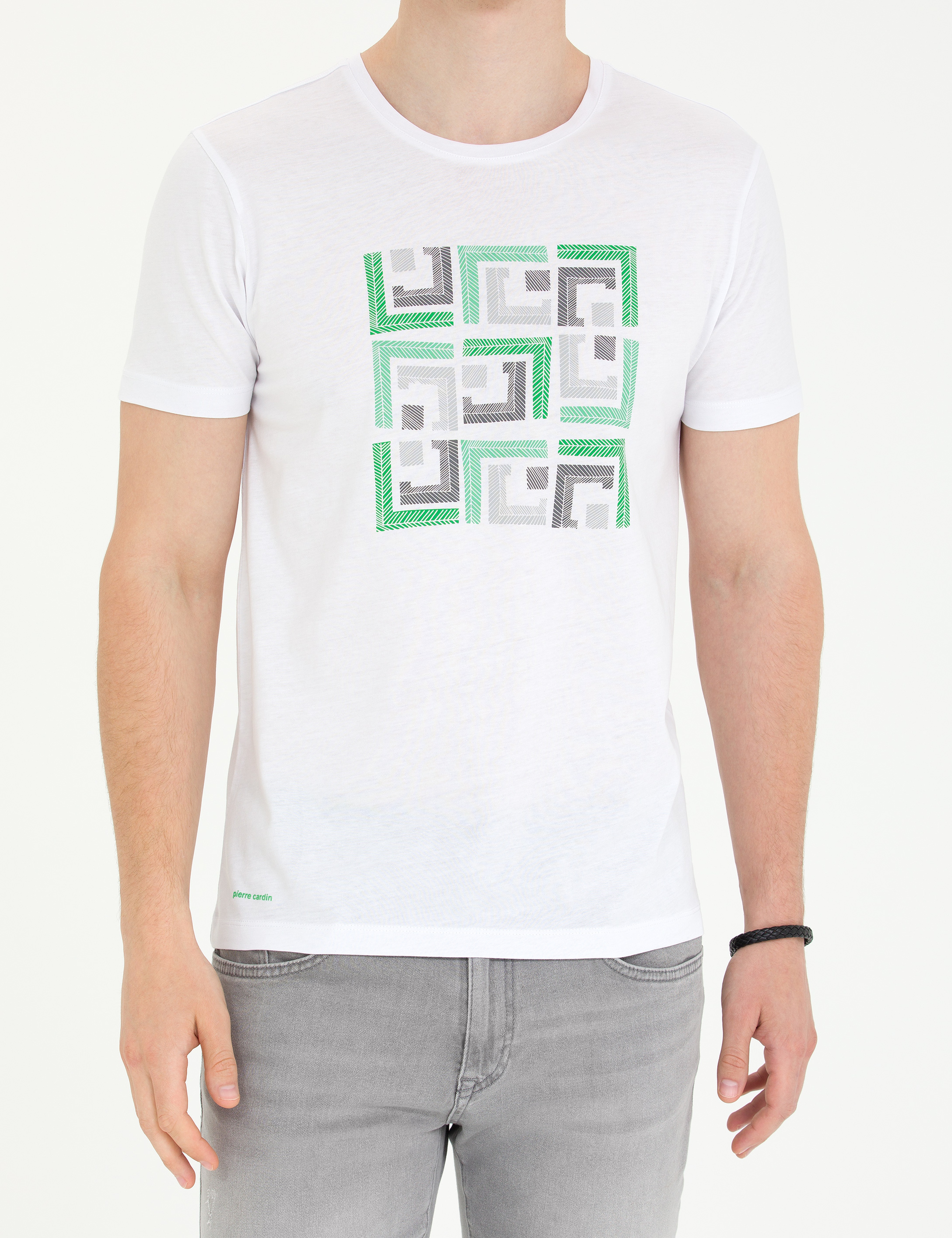 Beyaz Slim Fit Bisiklet Yaka Tişört - Image 6