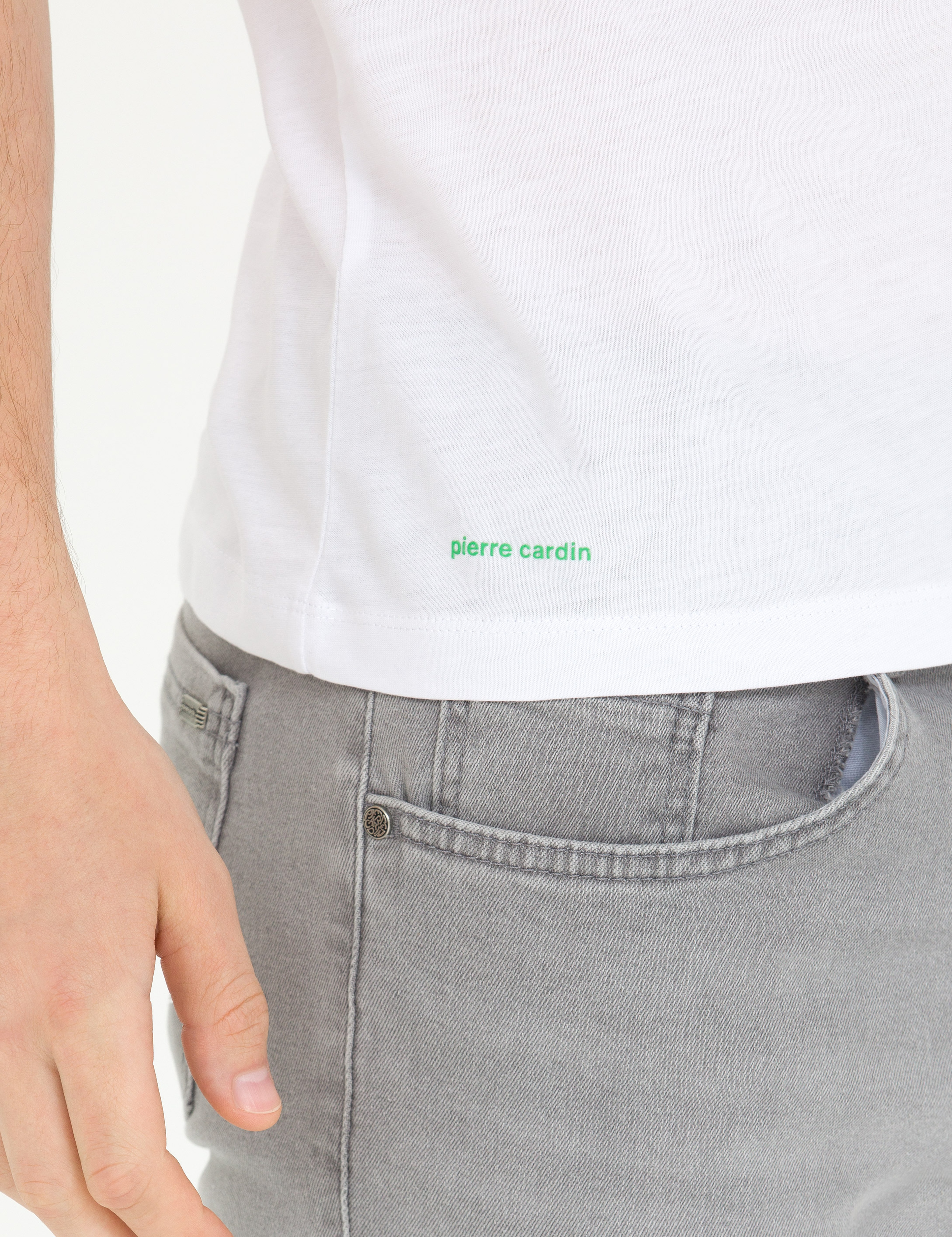 Beyaz Slim Fit Bisiklet Yaka Tişört - Image 7