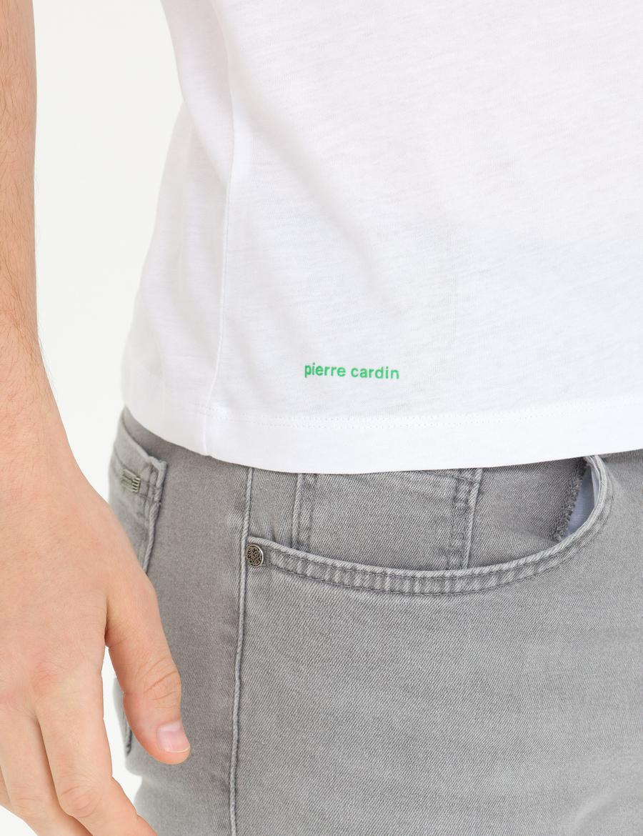 Beyaz Slim Fit Bisiklet Yaka Tişört