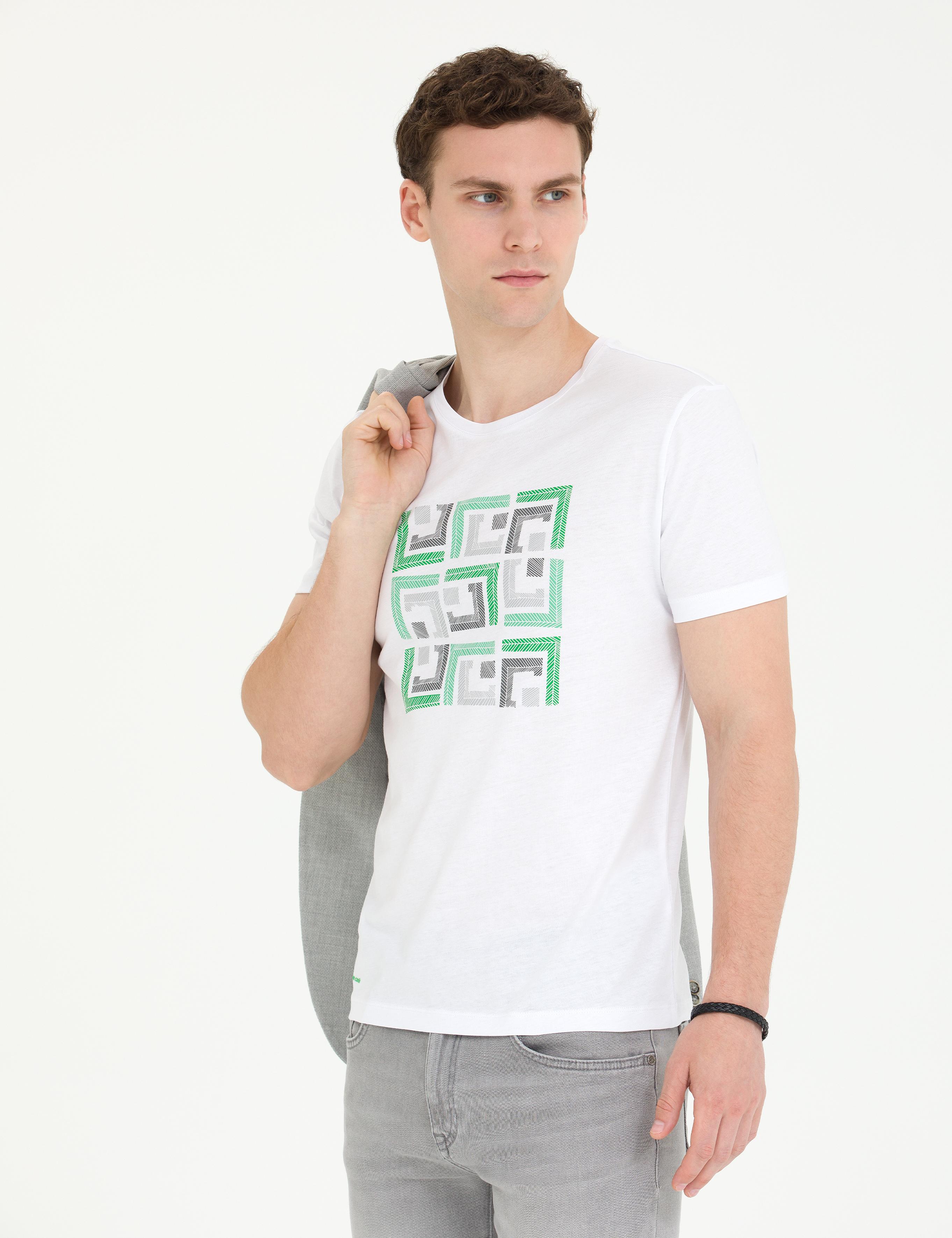 Beyaz Slim Fit Bisiklet Yaka Tişört