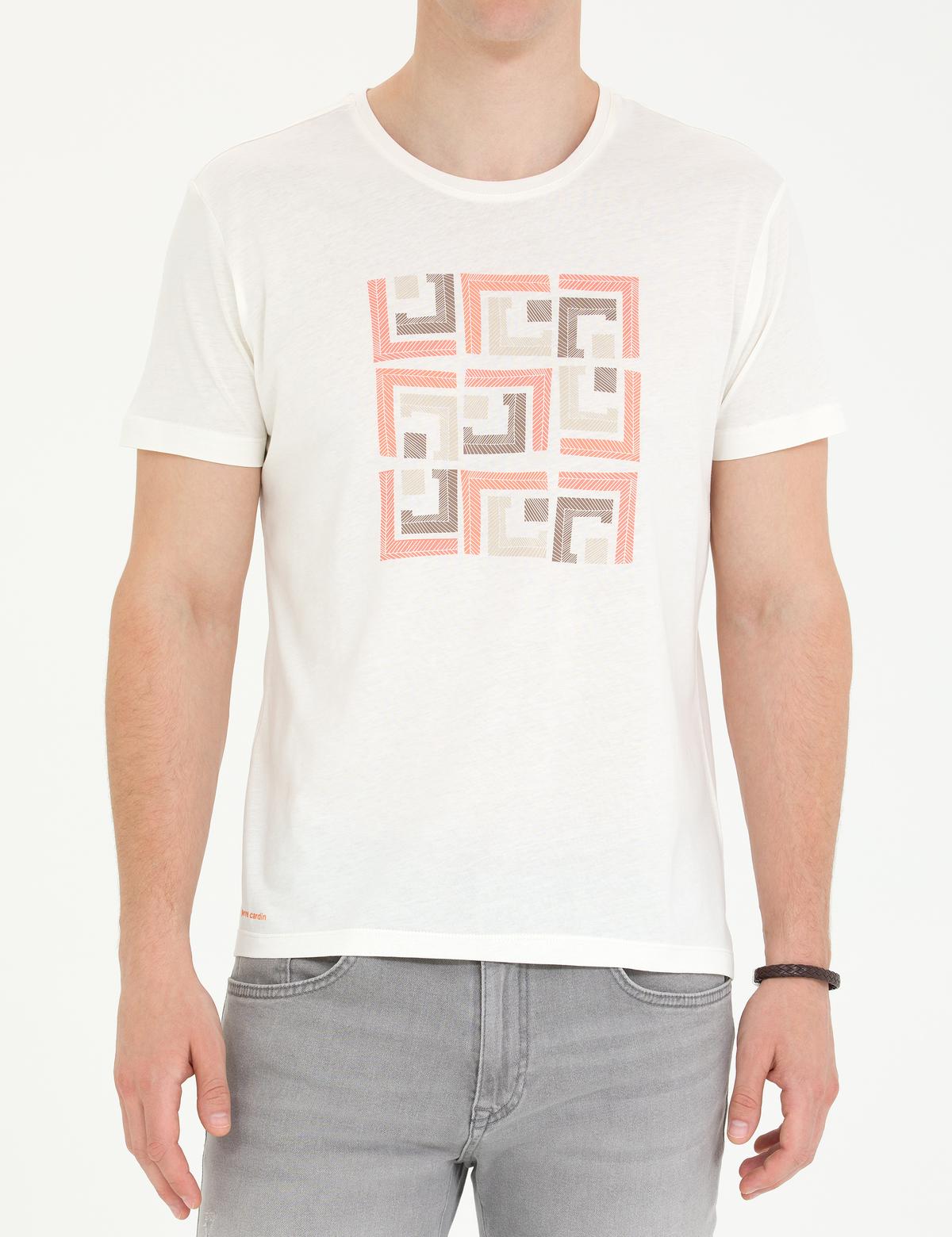 Ekru Slim Fit Bisiklet Yaka Tişört - 50273385020