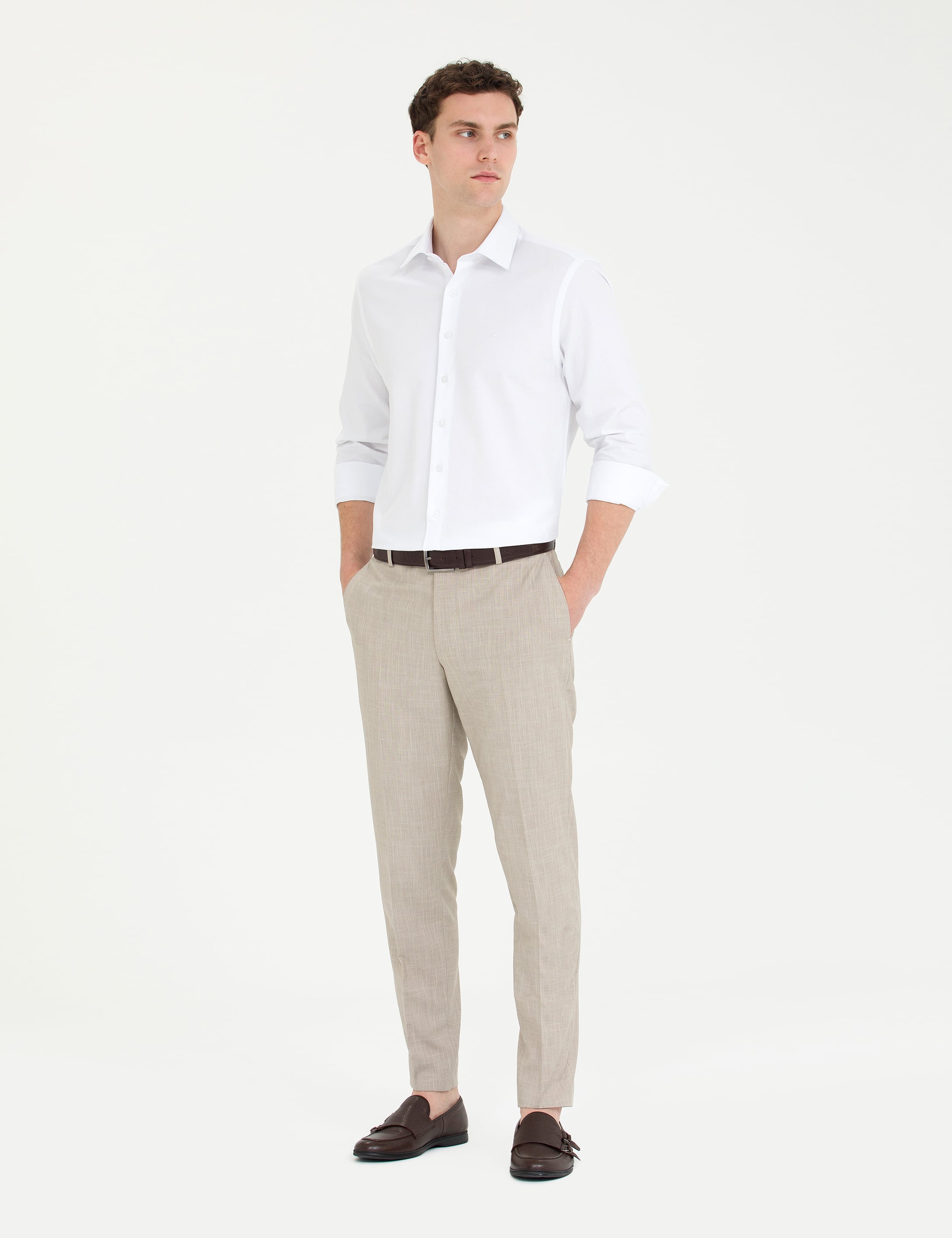 Beyaz Slim Fit Uzun Kollu Gömlek - Image 4
