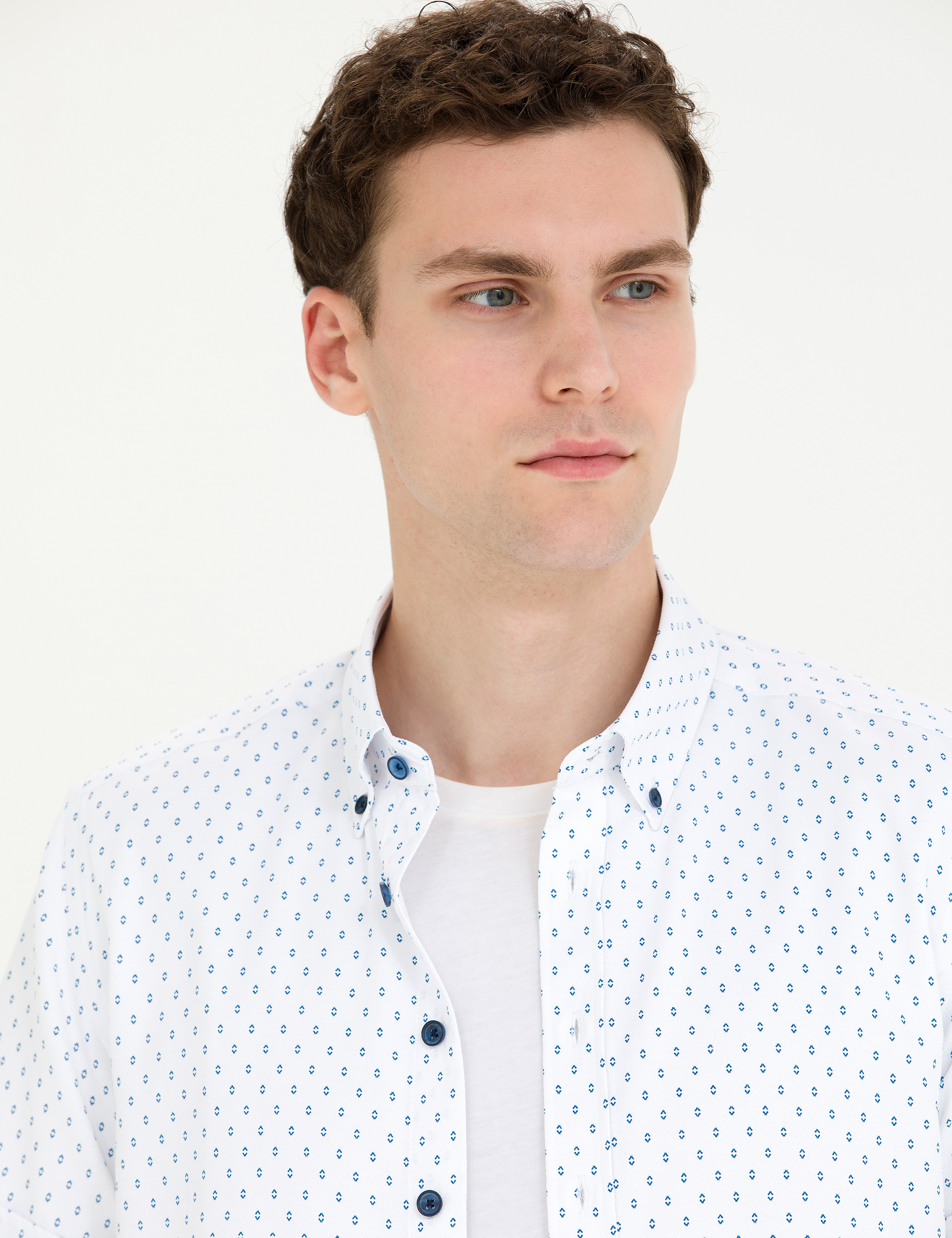 Açık Lacivert Slim Fit Kısa Kollu Gömlek