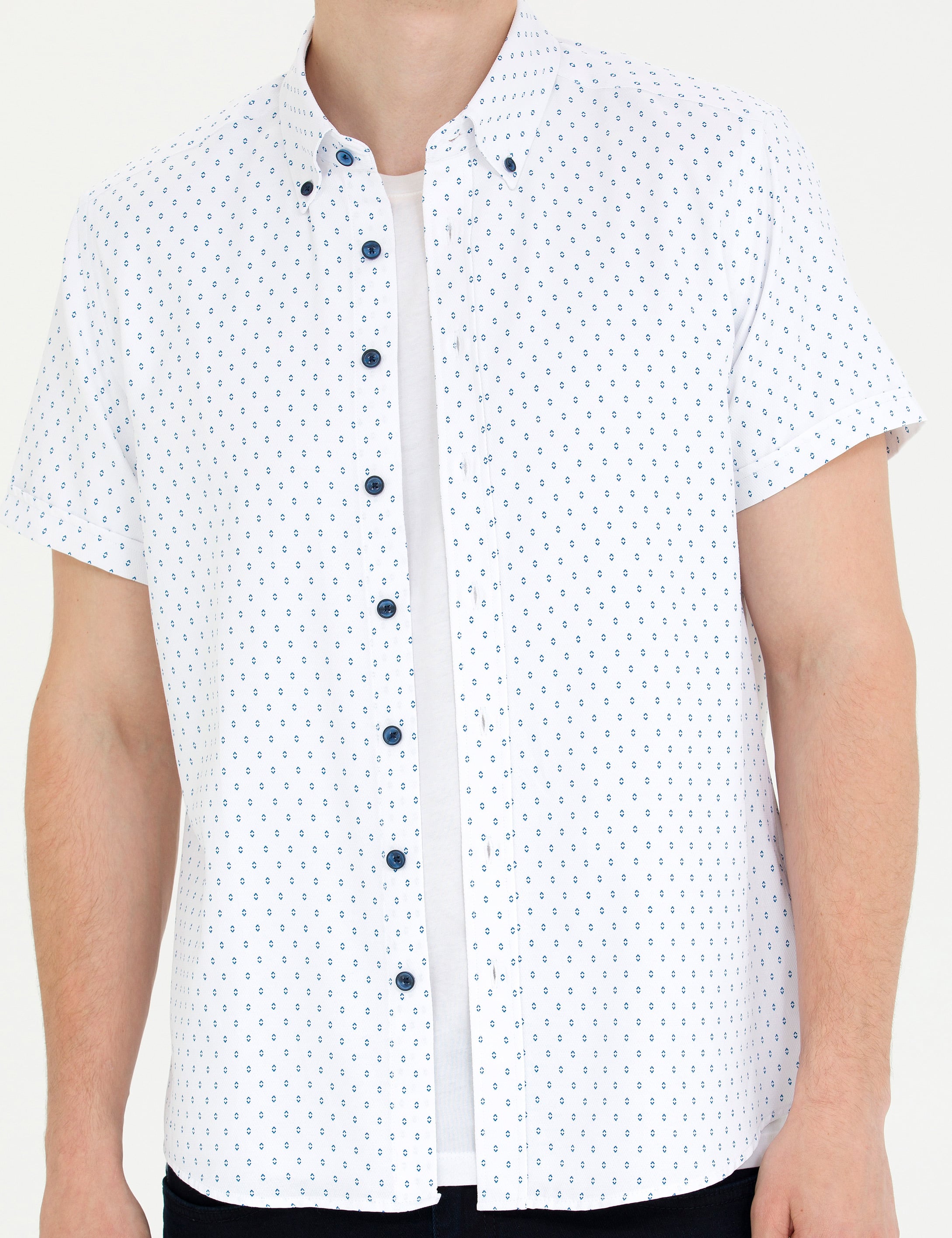 Açık Lacivert Slim Fit Kısa Kollu Gömlek - Image 6