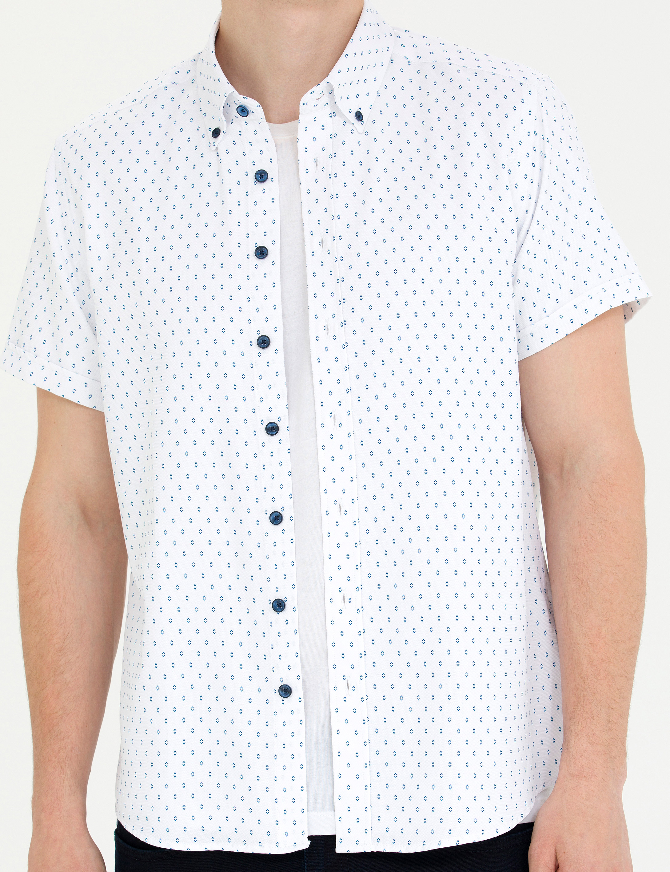 Açık Lacivert Slim Fit Kısa Kollu Gömlek