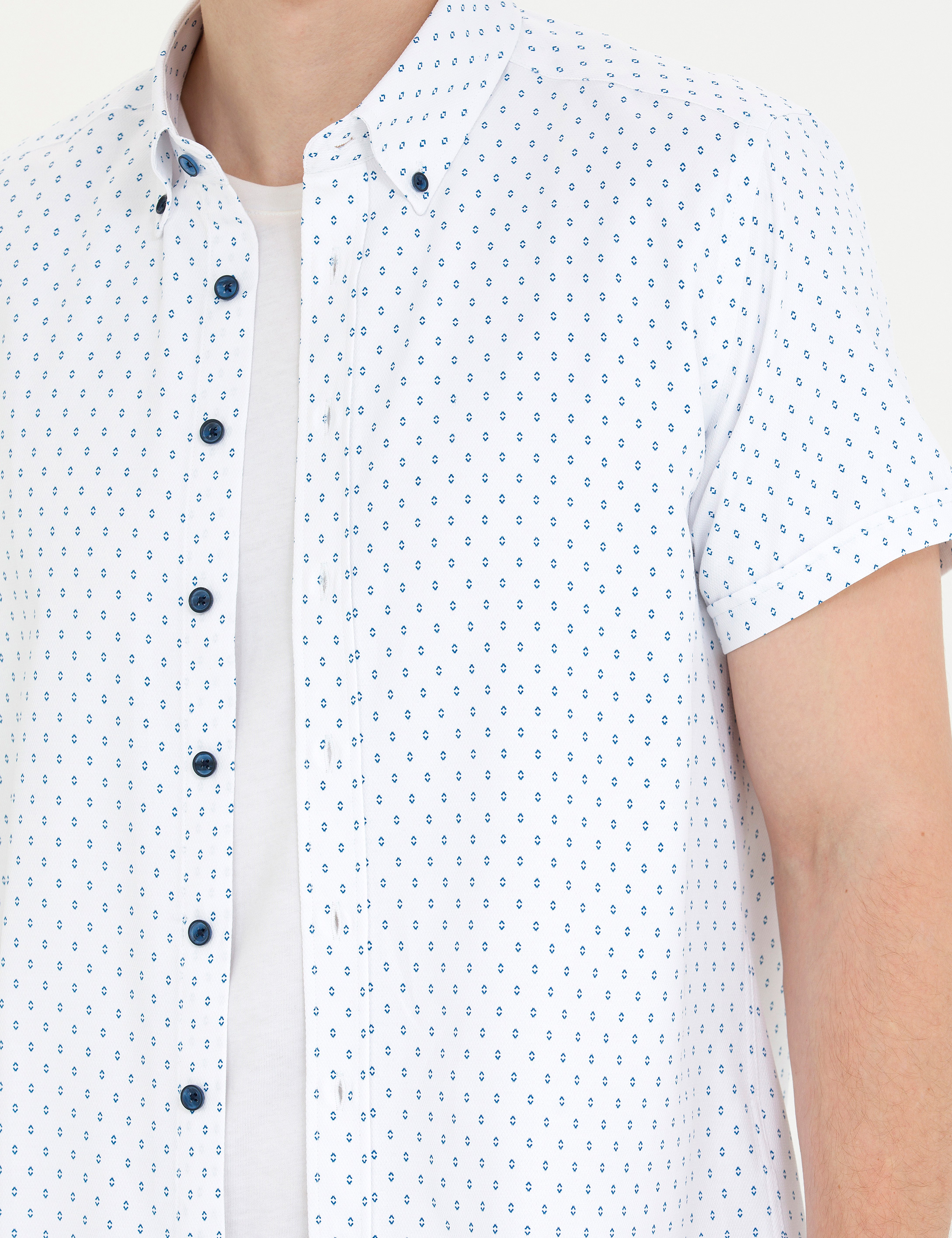 Açık Lacivert Slim Fit Kısa Kollu Gömlek - Image 7