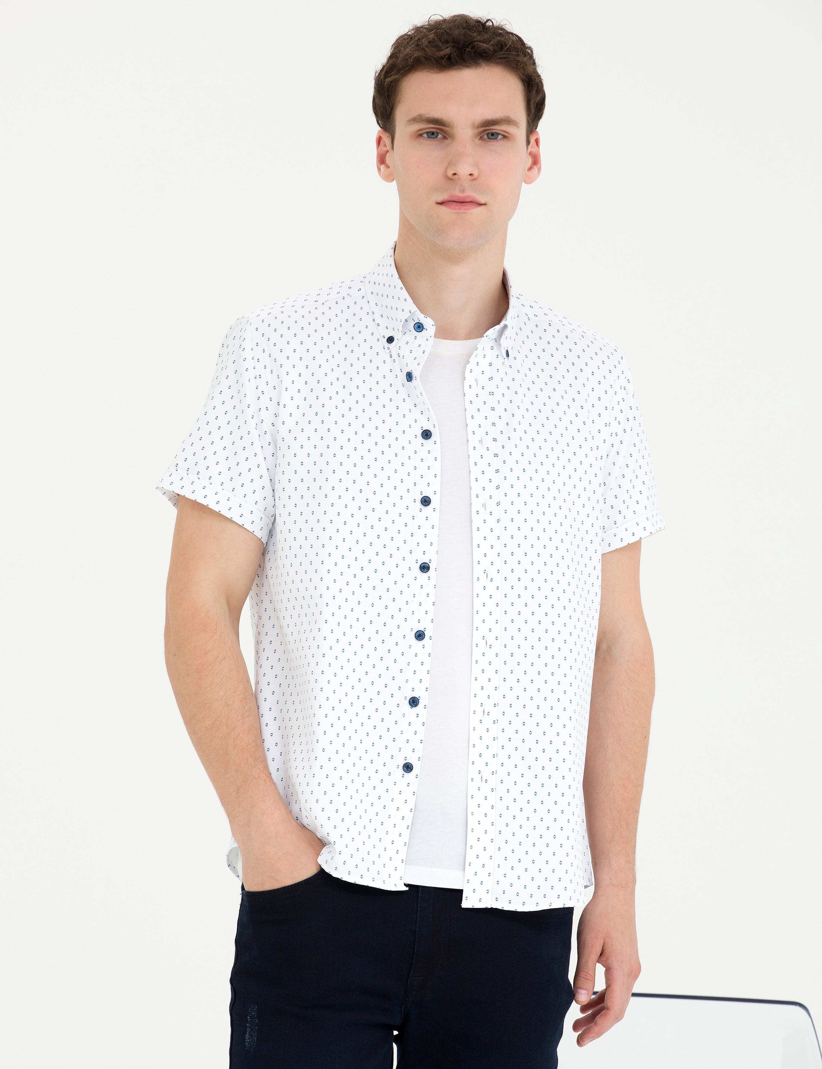 Açık Lacivert Slim Fit Kısa Kollu Gömlek