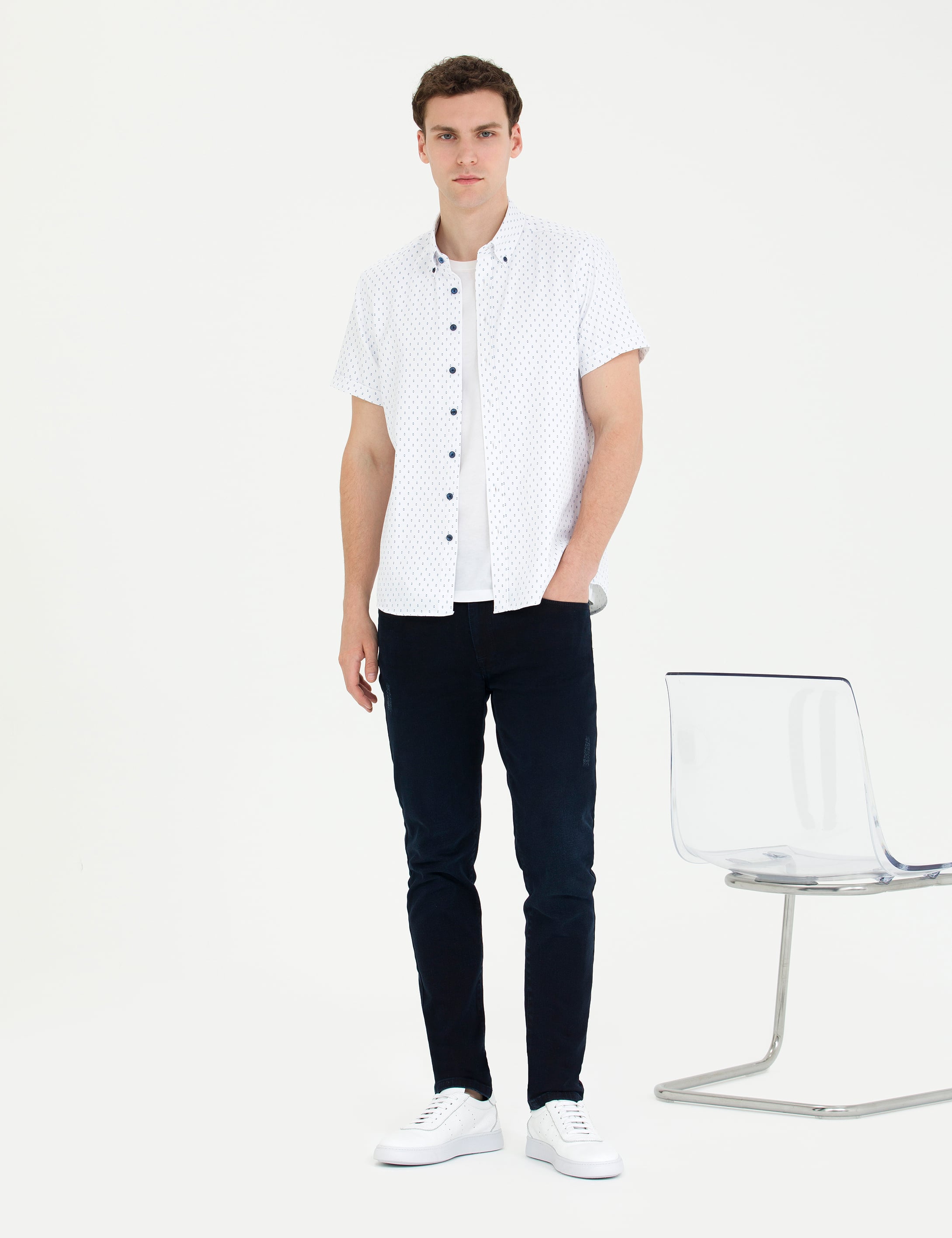 Açık Lacivert Slim Fit Kısa Kollu Gömlek - Image 4