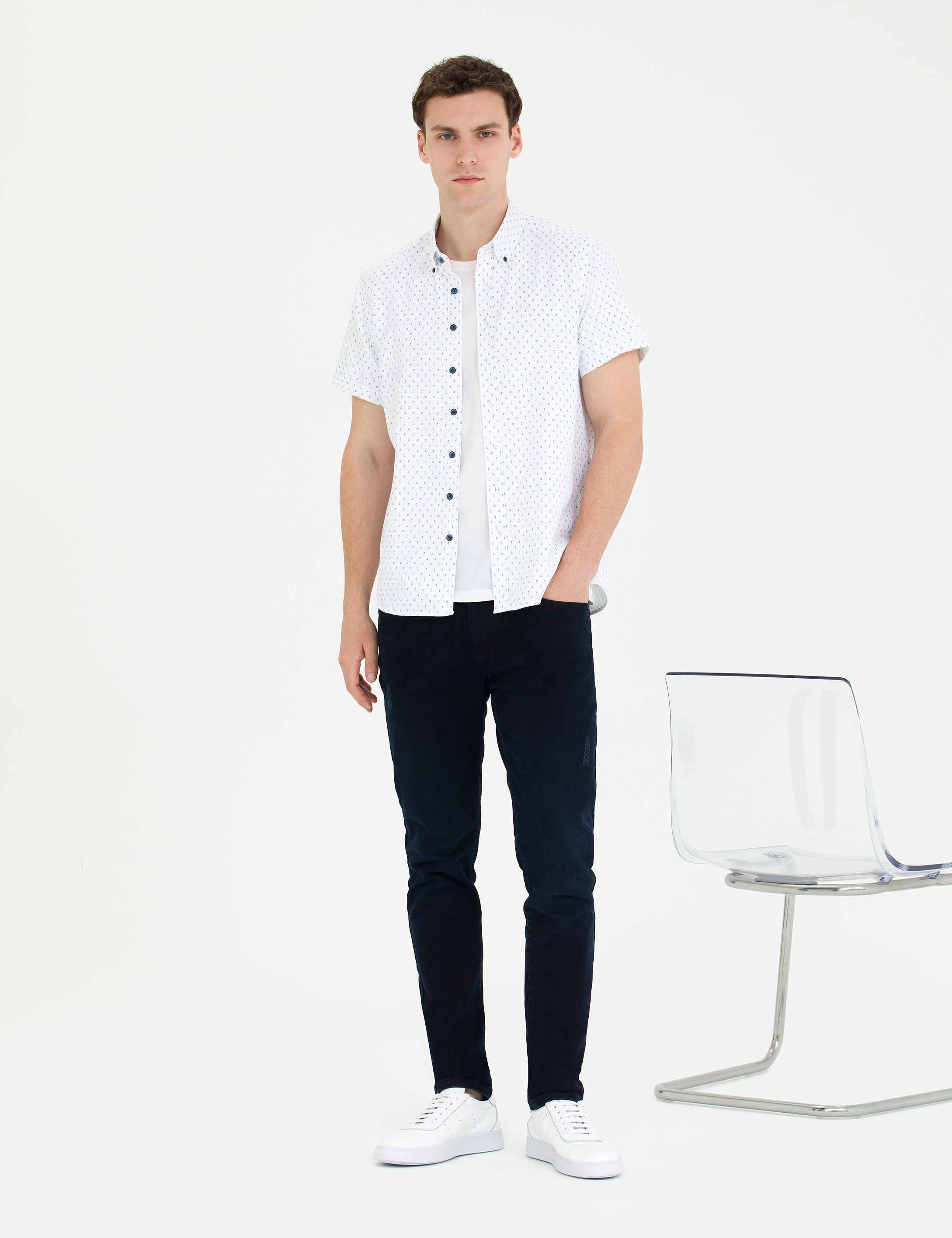 Açık Lacivert Slim Fit Kısa Kollu Gömlek