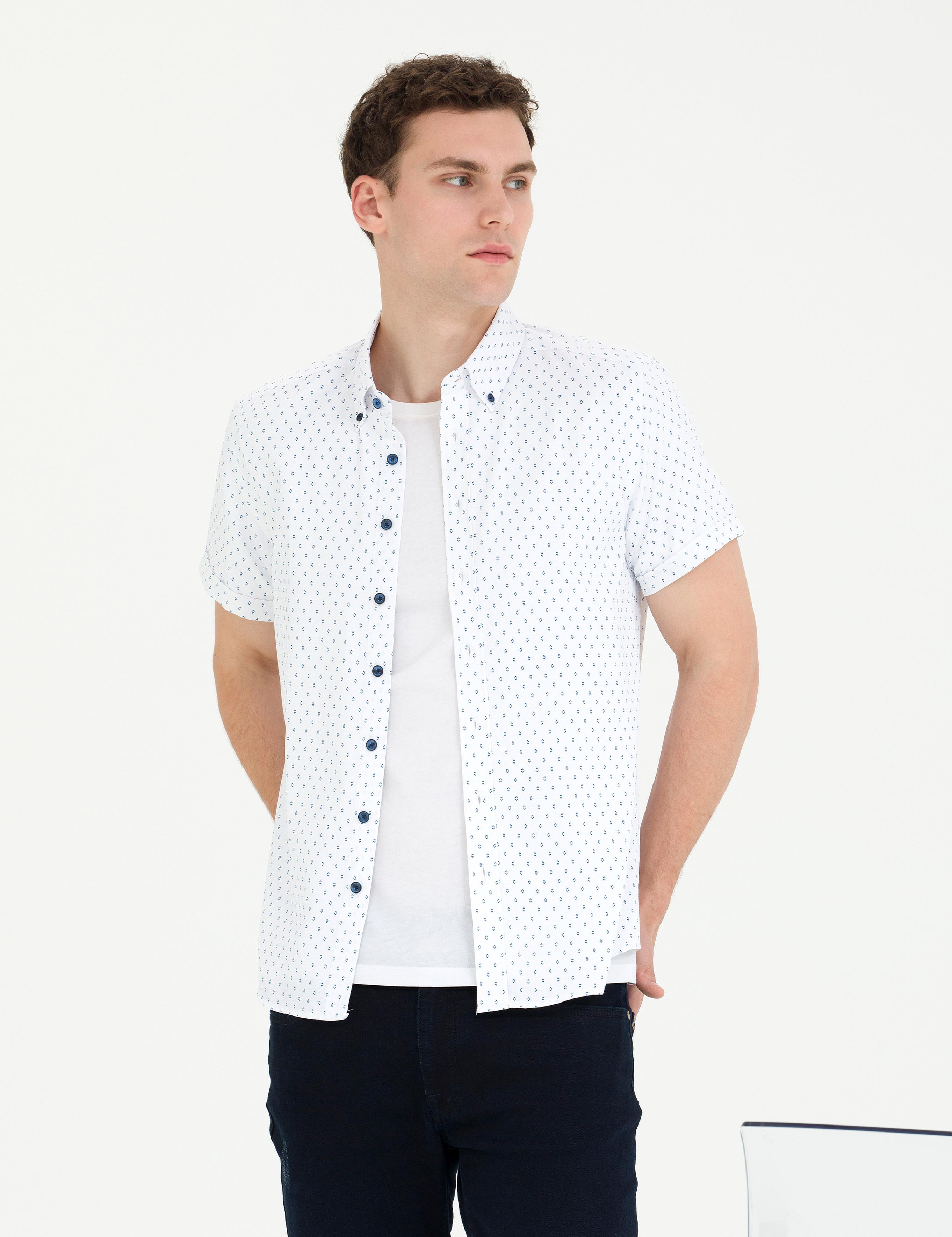 Açık Lacivert Slim Fit Kısa Kollu Gömlek