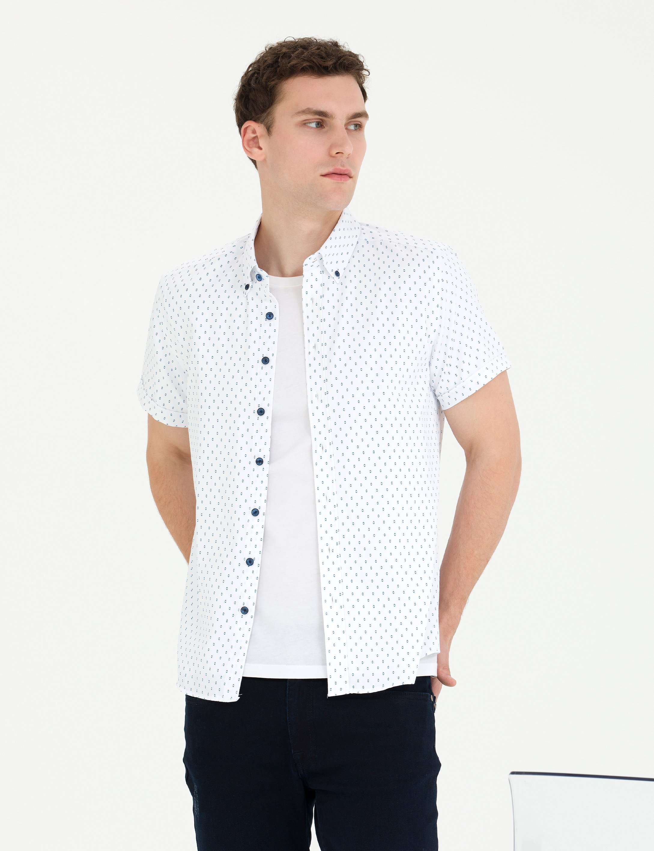 Açık Lacivert Slim Fit Kısa Kollu Gömlek