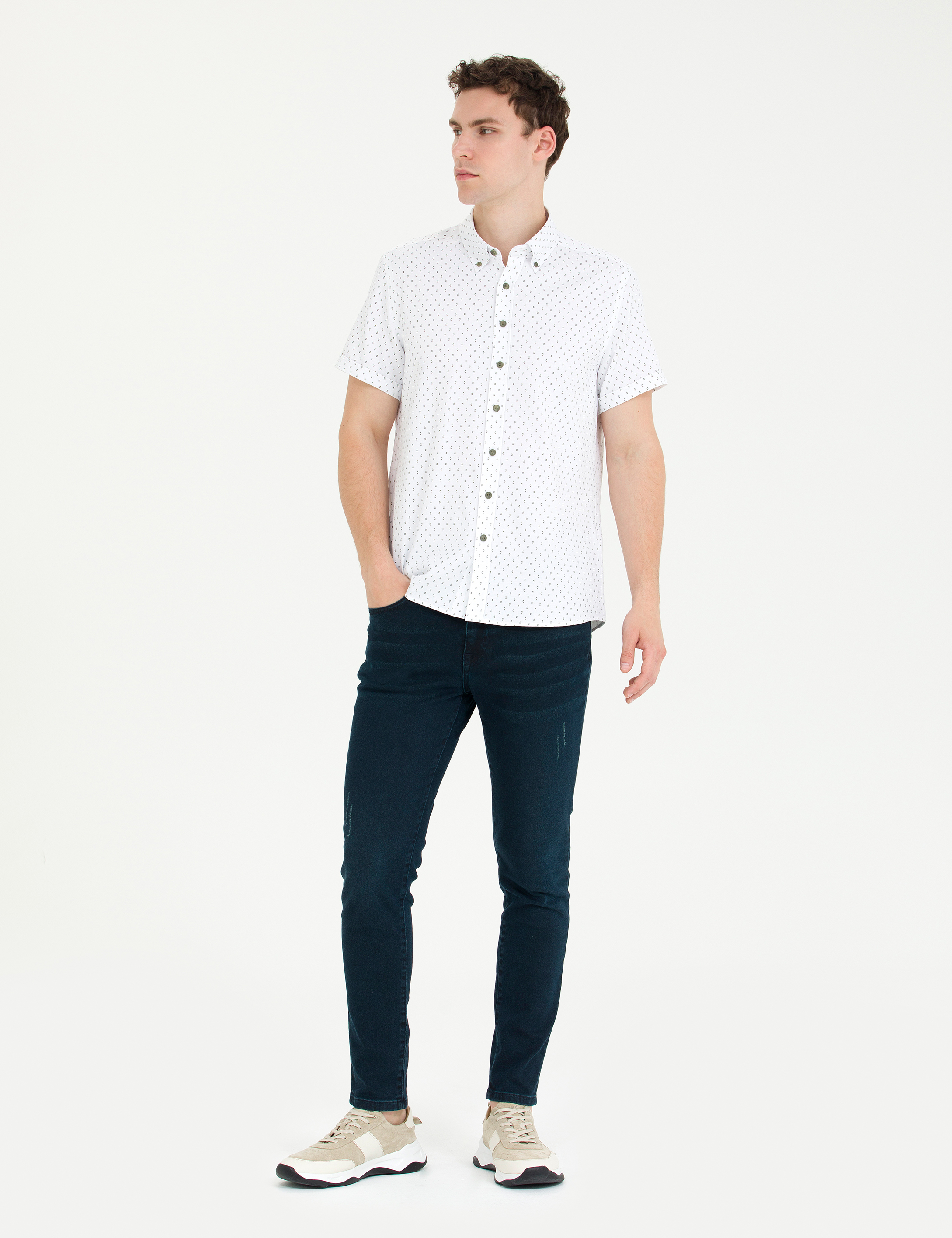 Haki Slim Fit Kısa Kollu Gömlek - Image 4